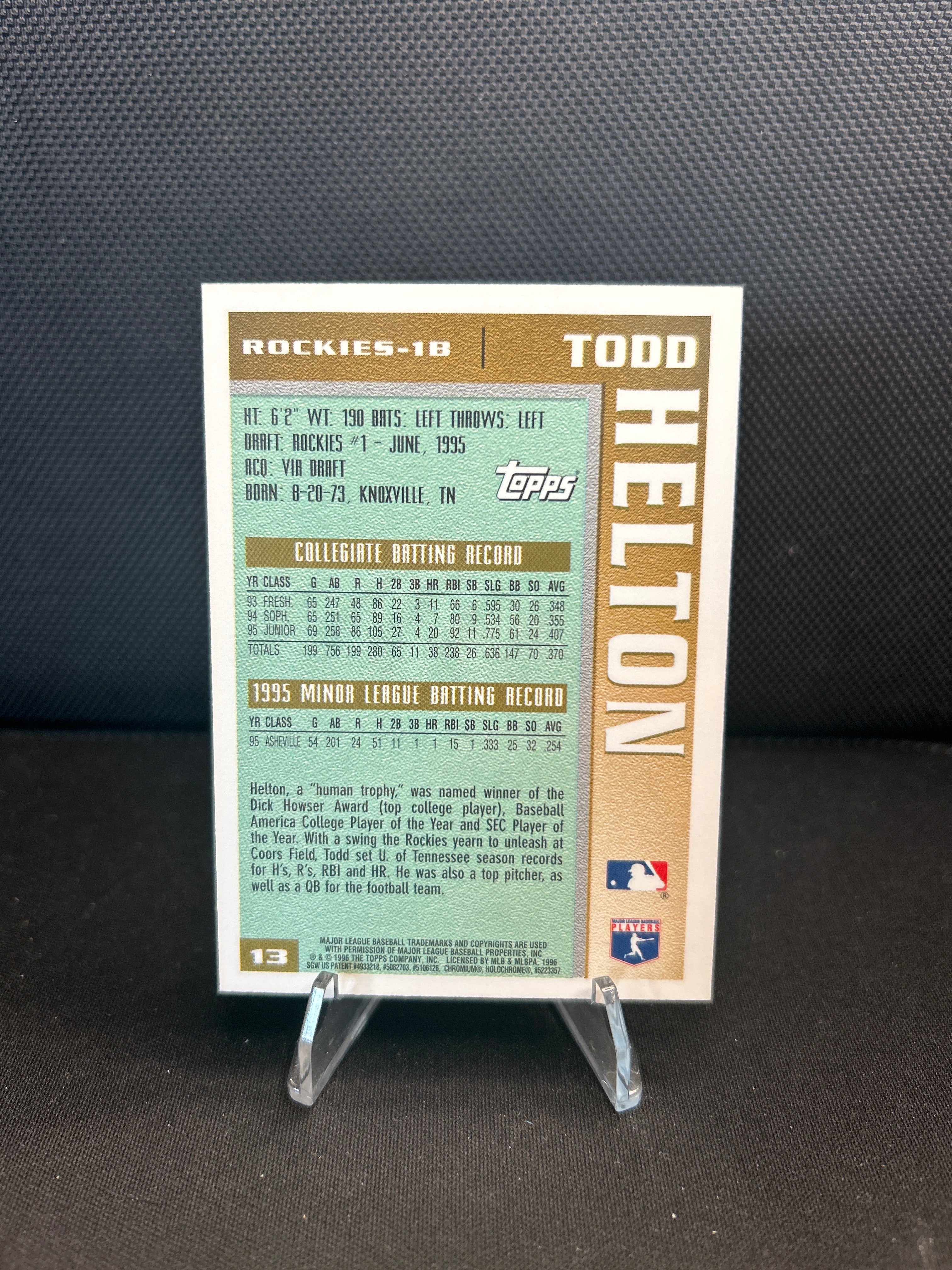 Todd Helton 1996 Topps Chrome Base Draft Pick #13 Colorado Rockies ESE