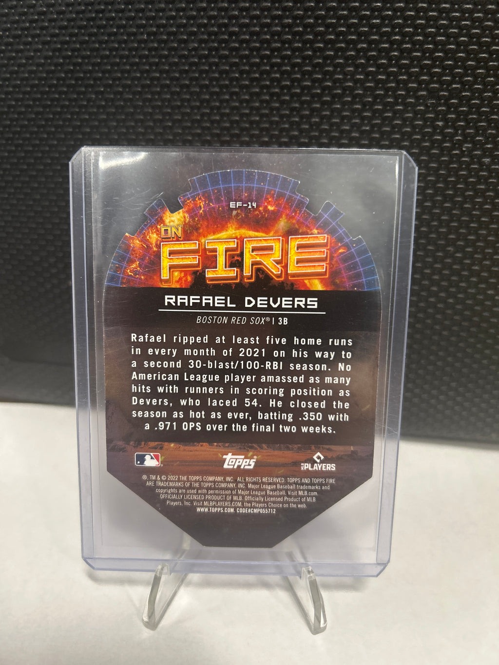 2022 Topps Fire En Fuego Rafael Devers #EF-14 Gold Minted Die-Cut SP Red Soxs