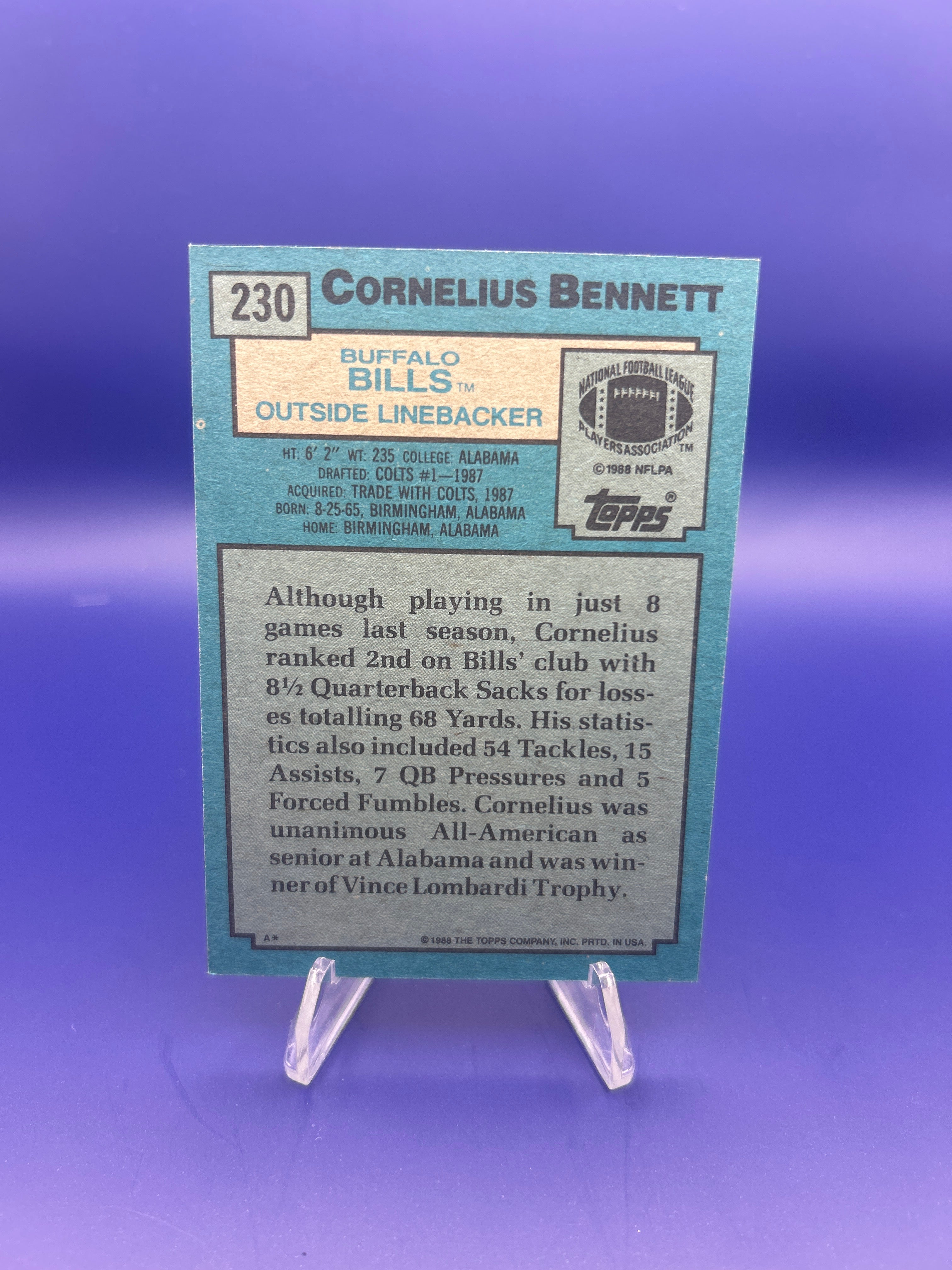 1988 Topps #230 Cornelius Bennett RC Bills