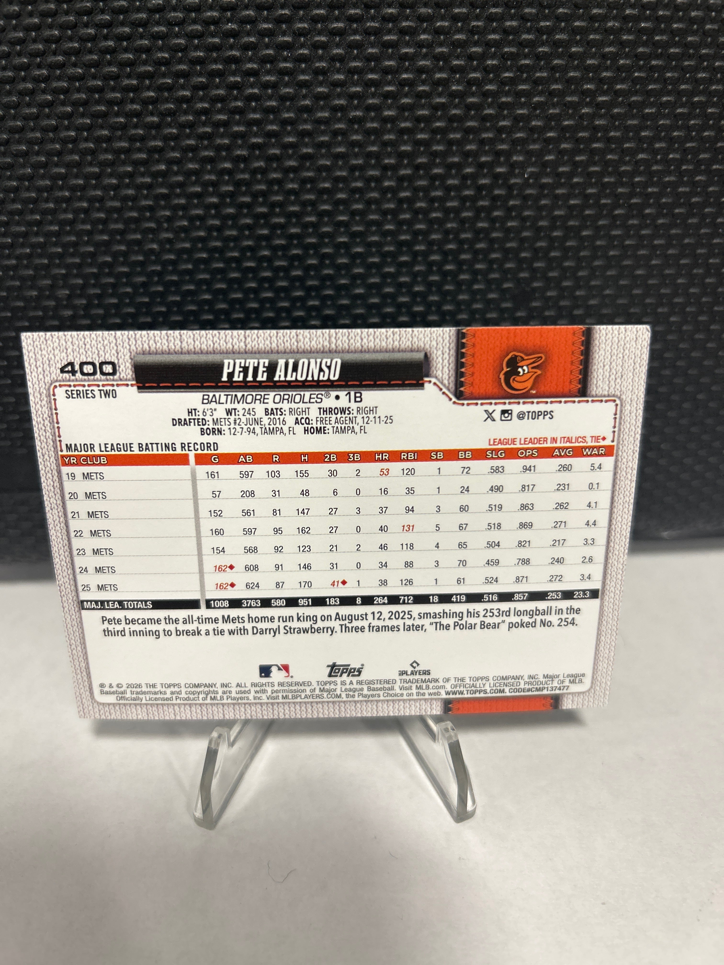 2026 Topps Series 2 Pete Alonso✨️ Baltimore Orioles Aqua Holo Foil Parallel SP✨️