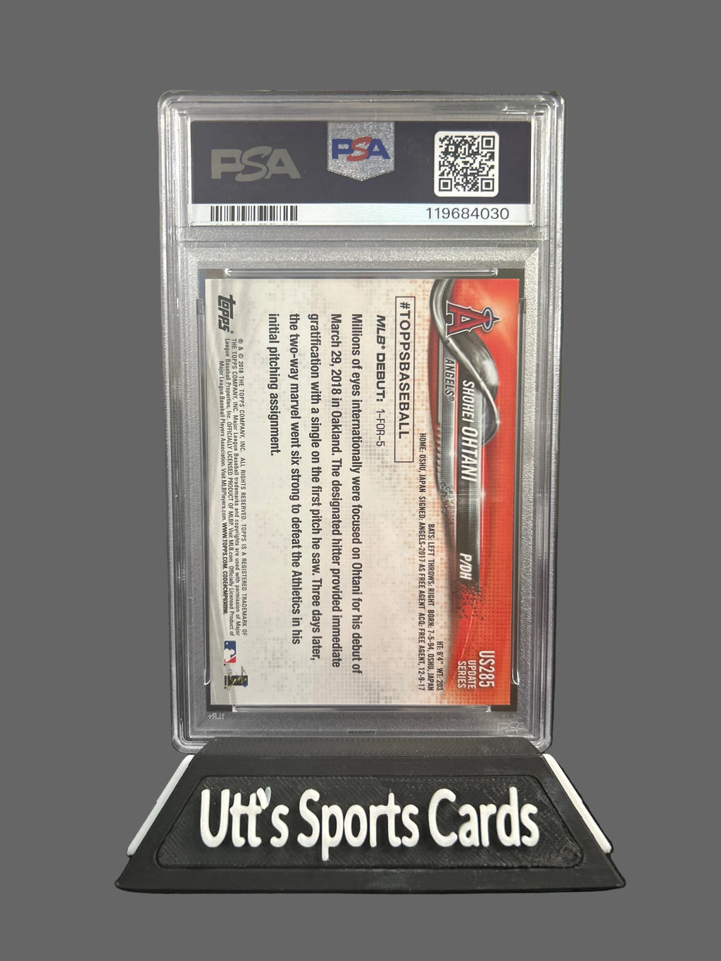2018 TOPPS UPDATE #US285 SHOHEI OHTANI ROOKIE RC PSA 9