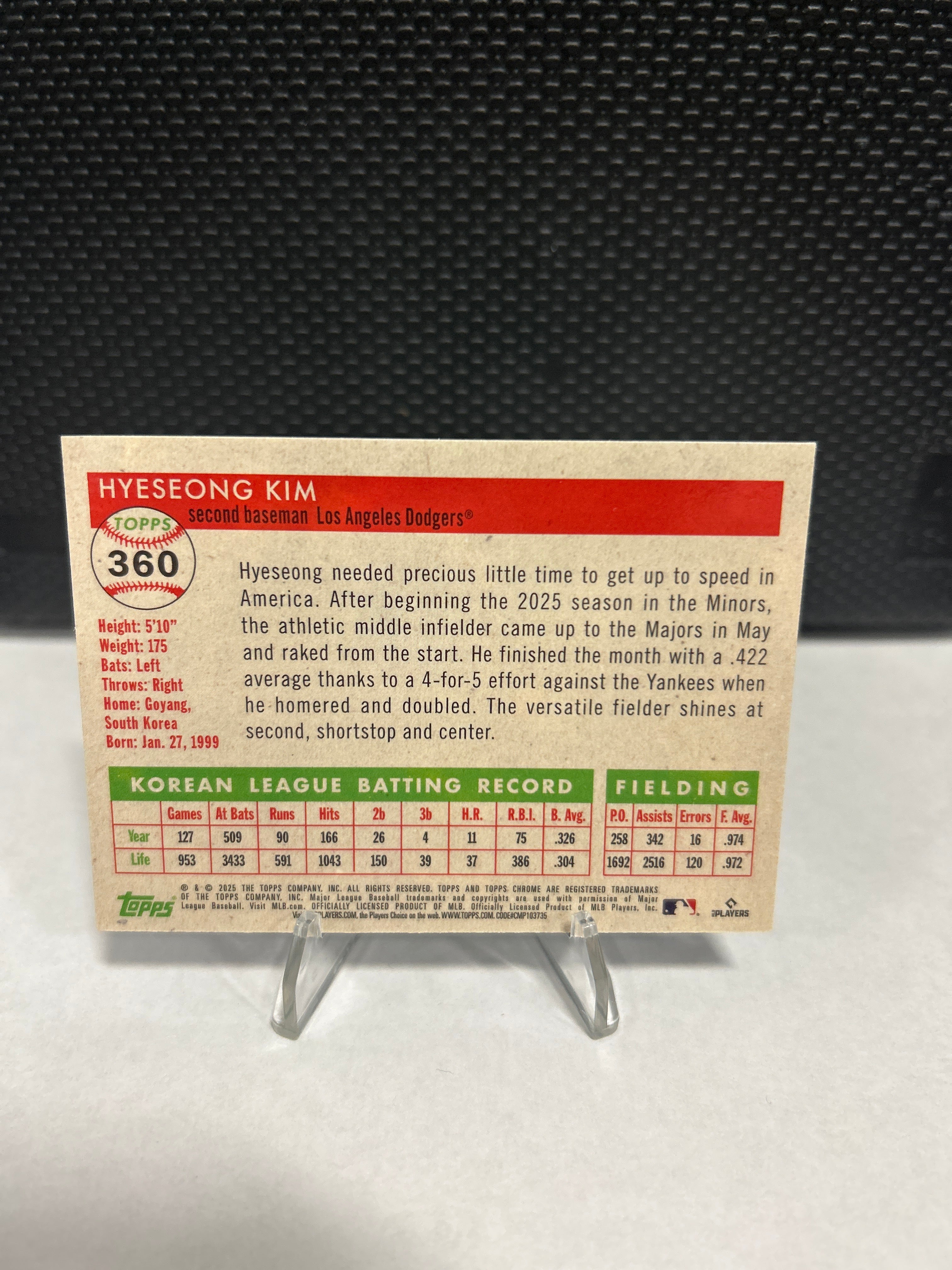 Topps 2025 Chrome Platinum Hyeseong Kim Los Angeles Dodgers RC  #360