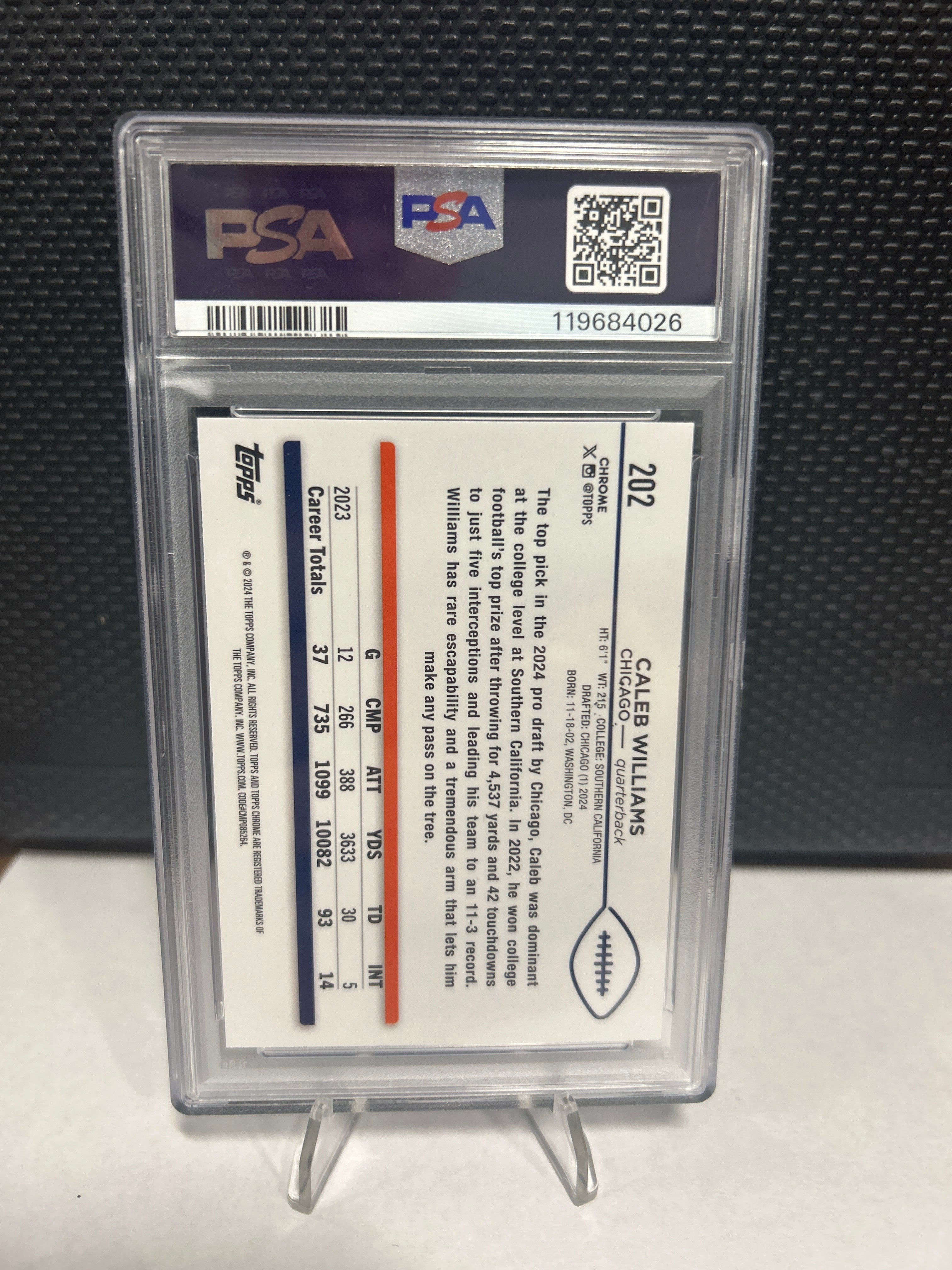 2024 Topps Chrome Caleb Williams #202 Rookie Chicago Bears PSA 9 Football Card