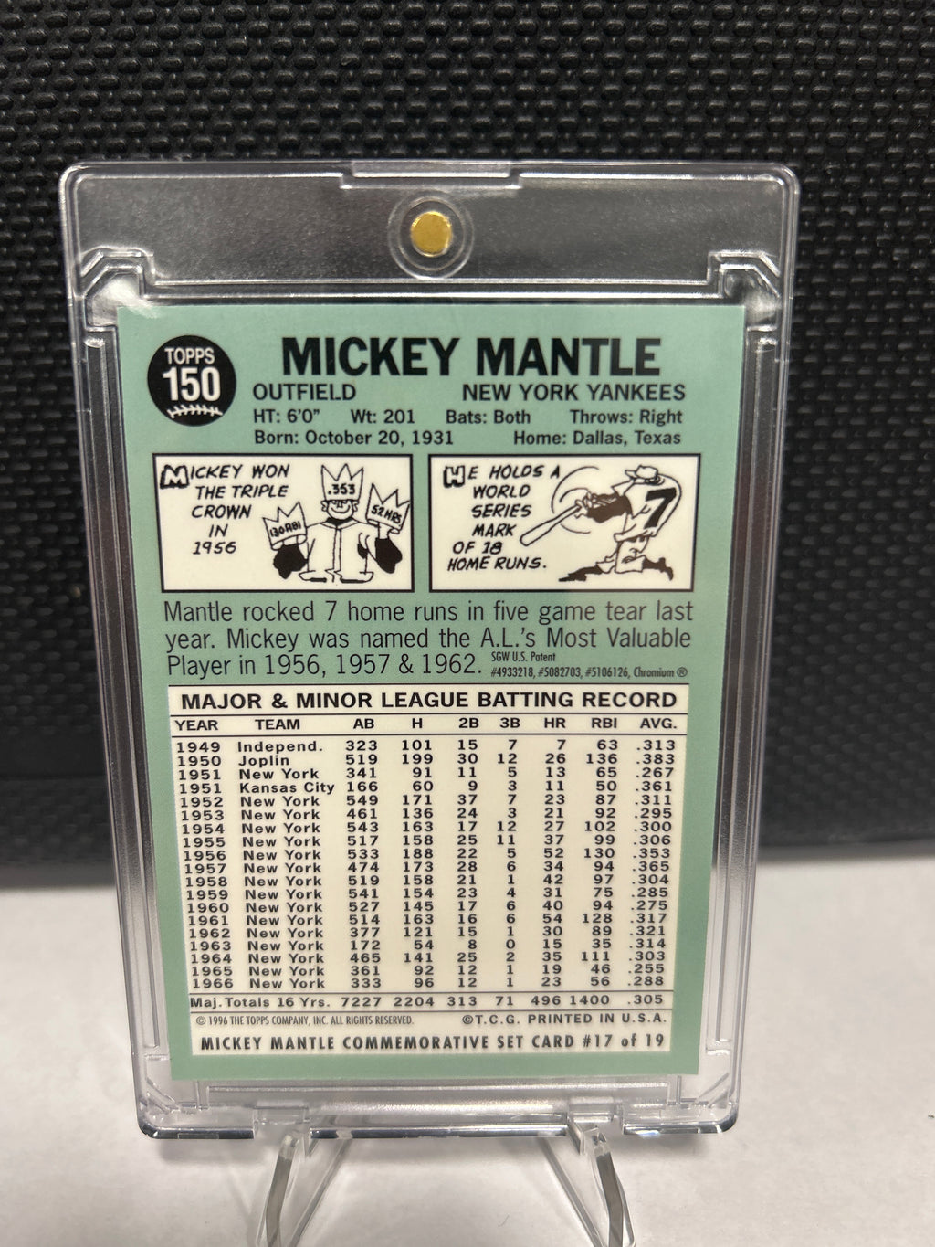 1996 Topps Mickey Mantle Commemorative Set #17 w/ Coating