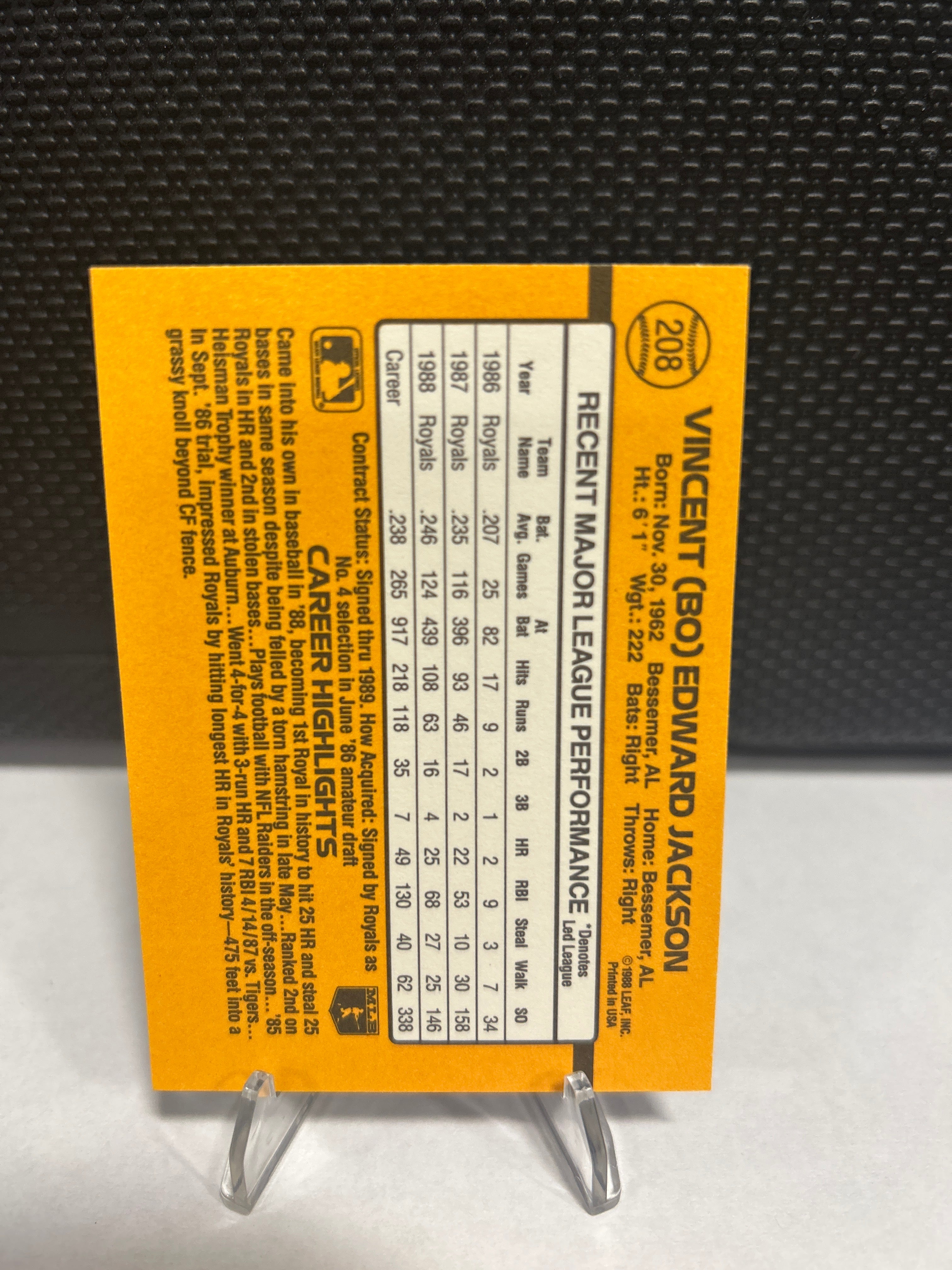 1989 Donruss - *Denotes  Next to PERFORMANCE #208 Bo Jackson KANSAS CITY ROYALS