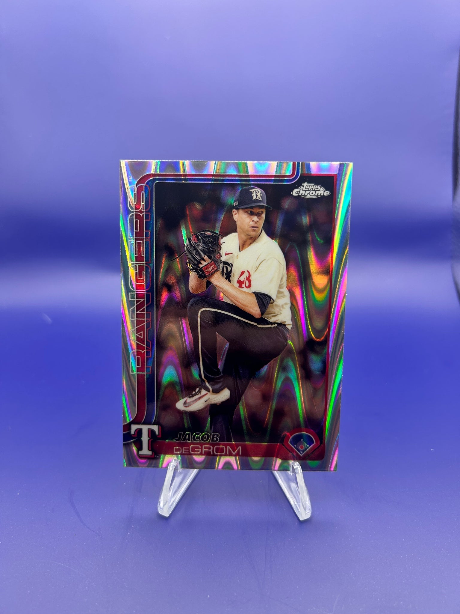 2025 Topps Chrome #214 Jacob deGrom RayWave Refractors
