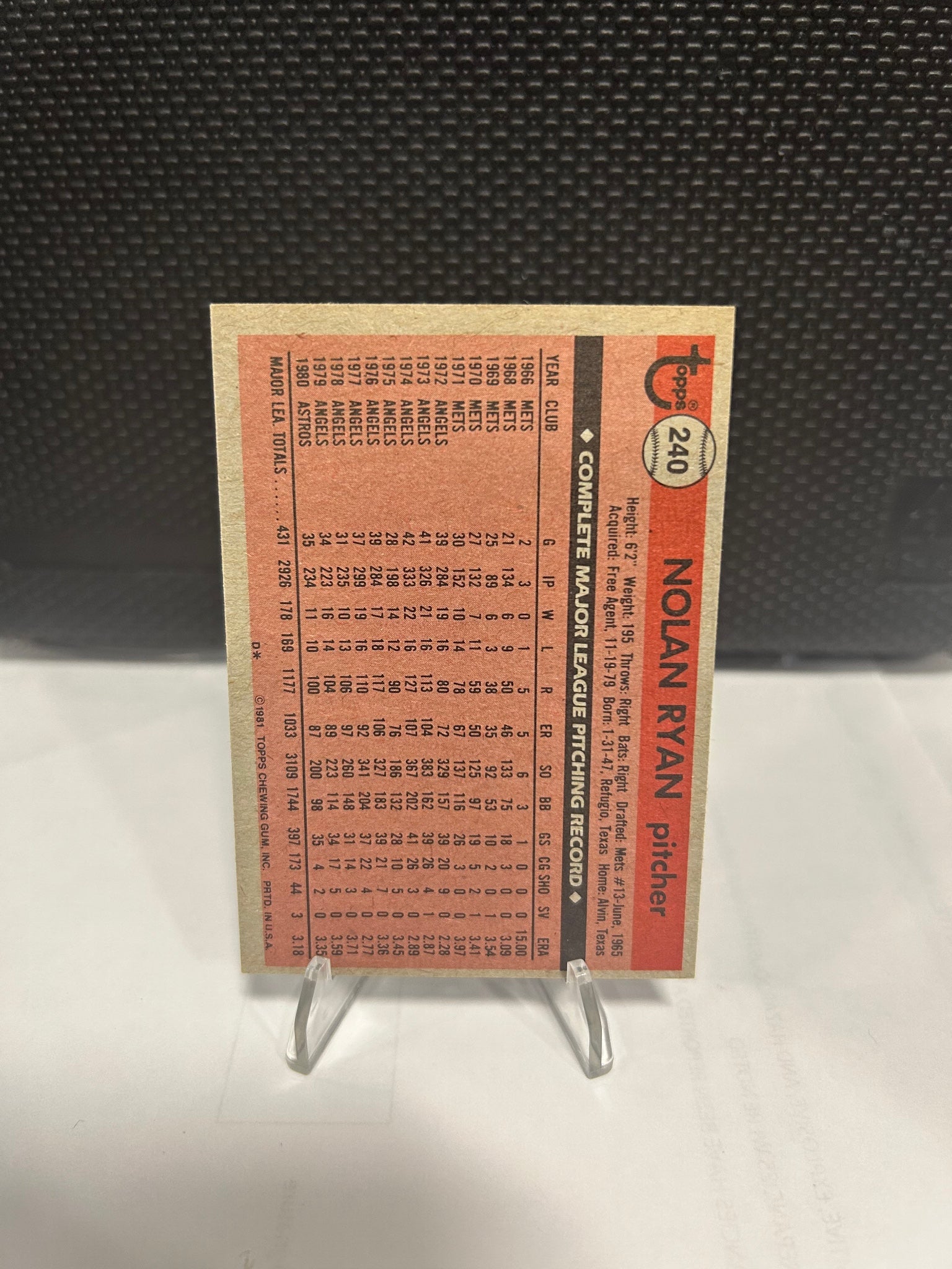 1981 Topps #240 Nolan Ryan