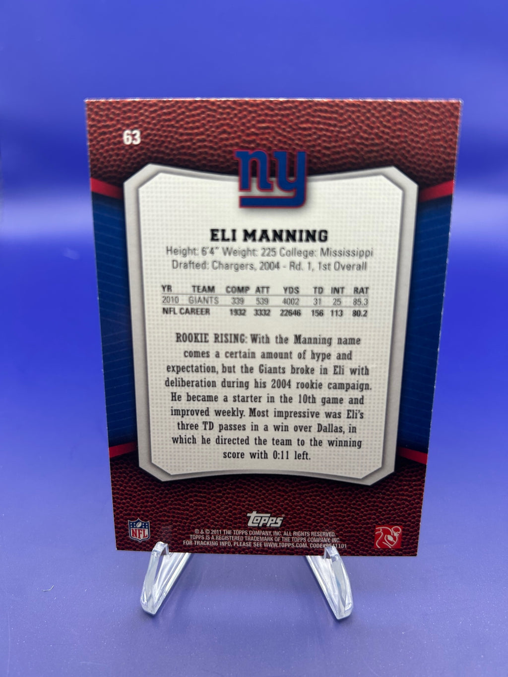 2011 Topps Rising Rookies #63 Eli Manning