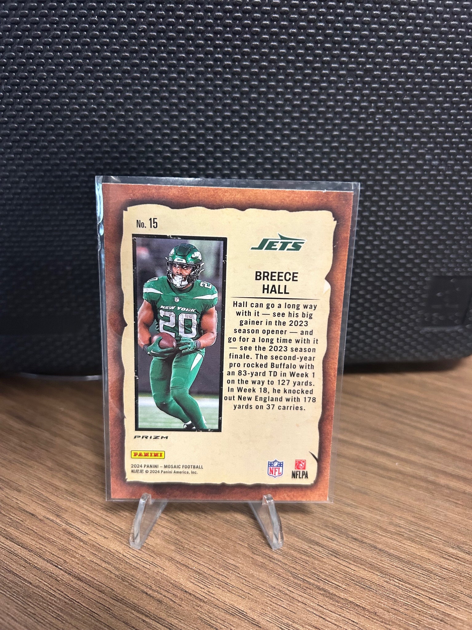 2024 Panini Mosaic #15 Breece Hall Notoriety Mosaic Green