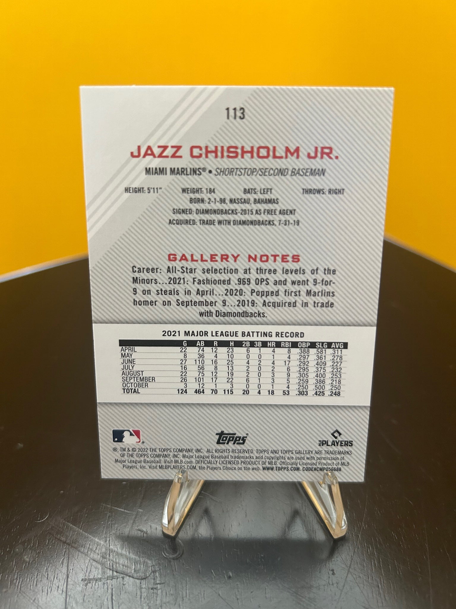 2022 Topps Gallery #113 Jazz Chisholm Jr. Printer Proof