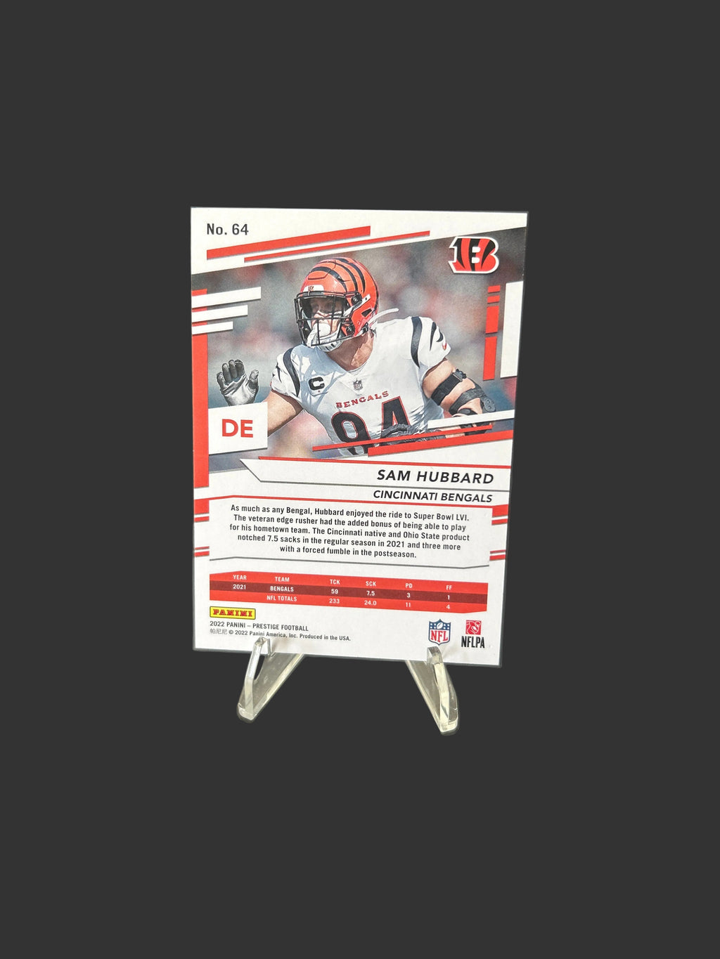 SAM HUBBARD 2022 PANINI PRESTIGE EXTRA POINTS GREEN /249 BENGALS