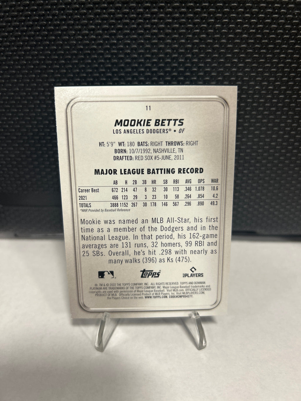 2022 Bowman Platinum Mookie Betts Ice Foil Parallel #11 Los Angeles Dodgers
