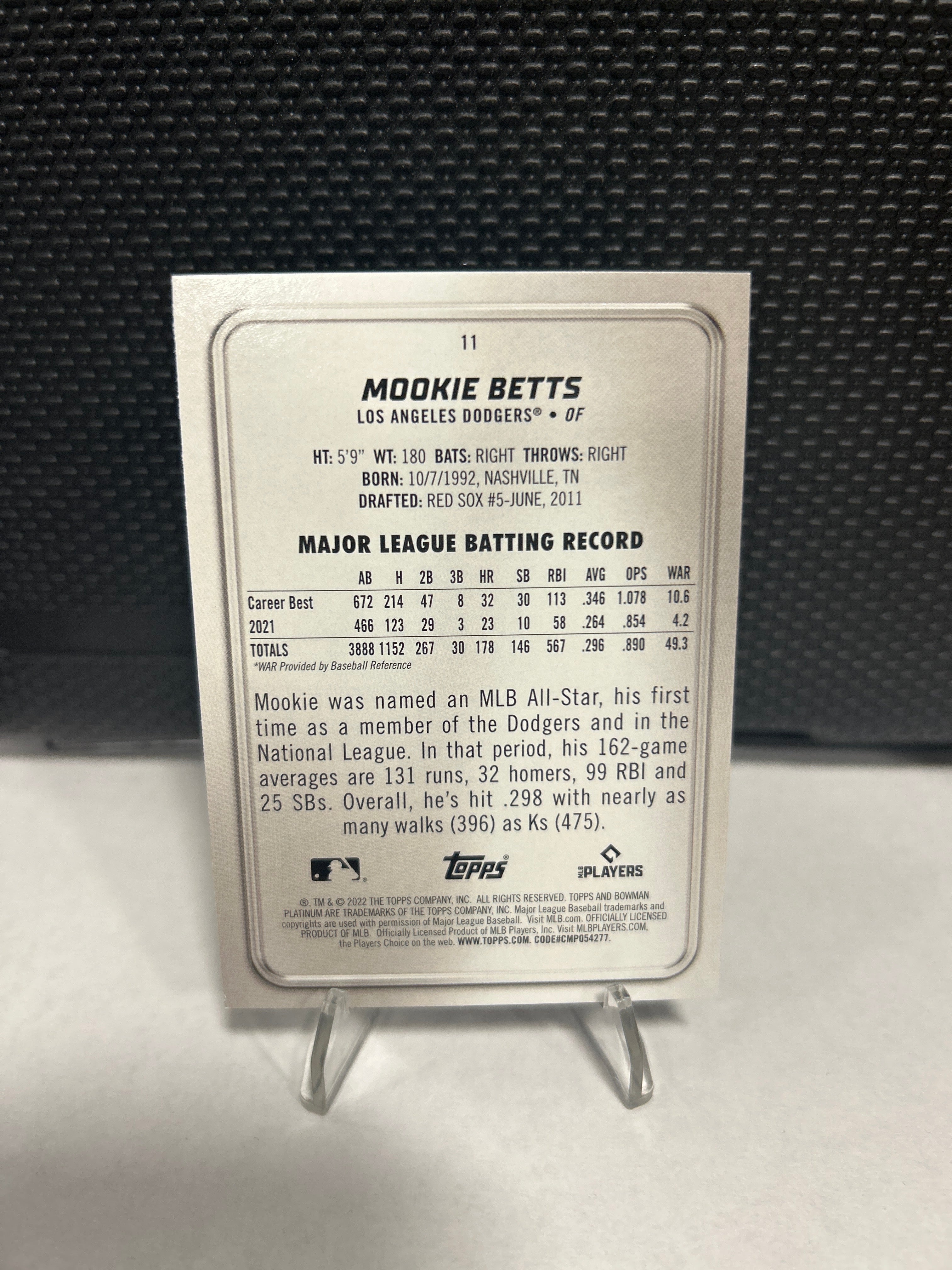 2022 Bowman Platinum Mookie Betts Ice Foil Parallel #11 Los Angeles Dodgers