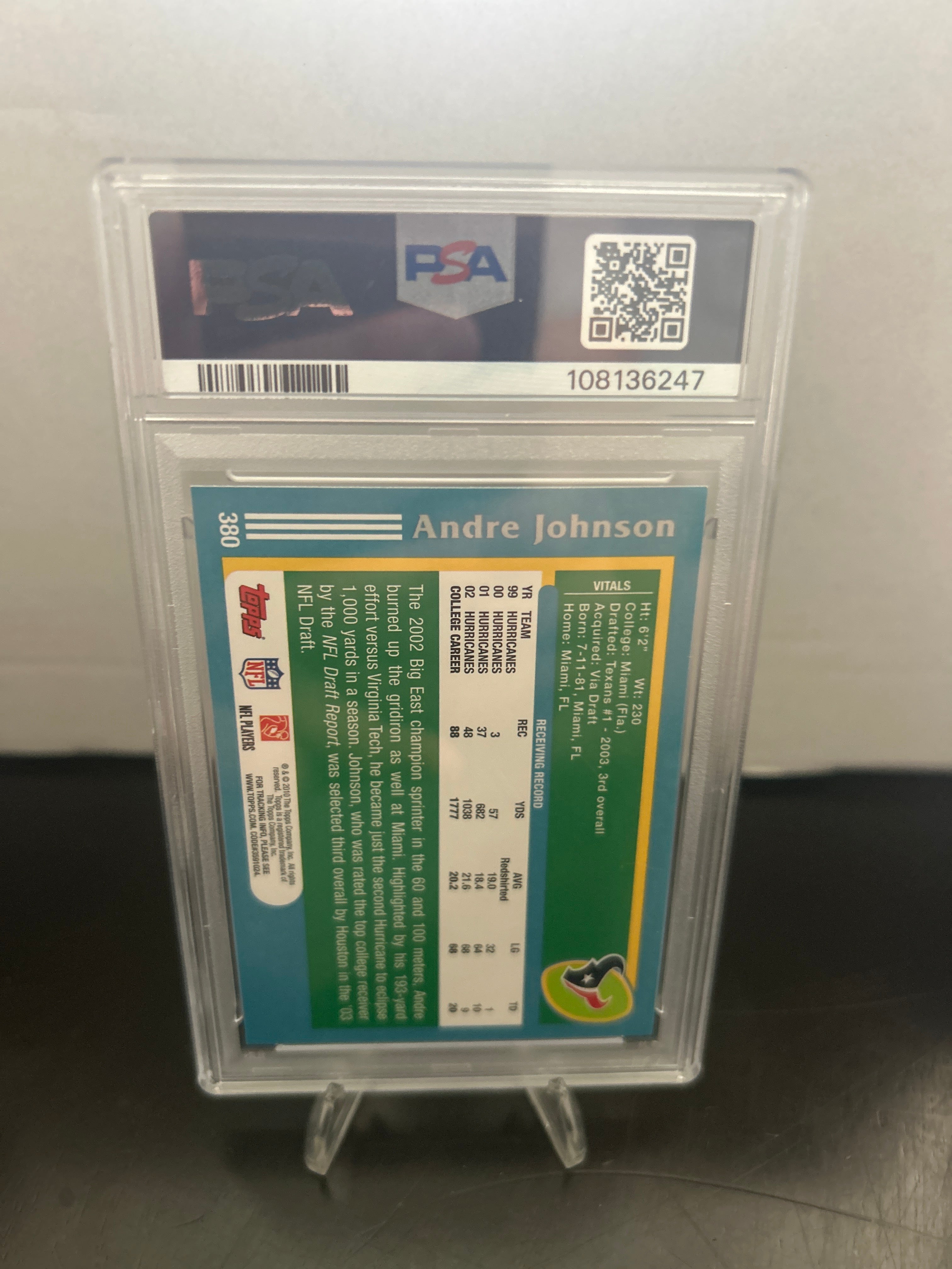 Topps 2003 Andre Johnson Rookie #380 PSA 9 Mint Houston Texans NFL Card
