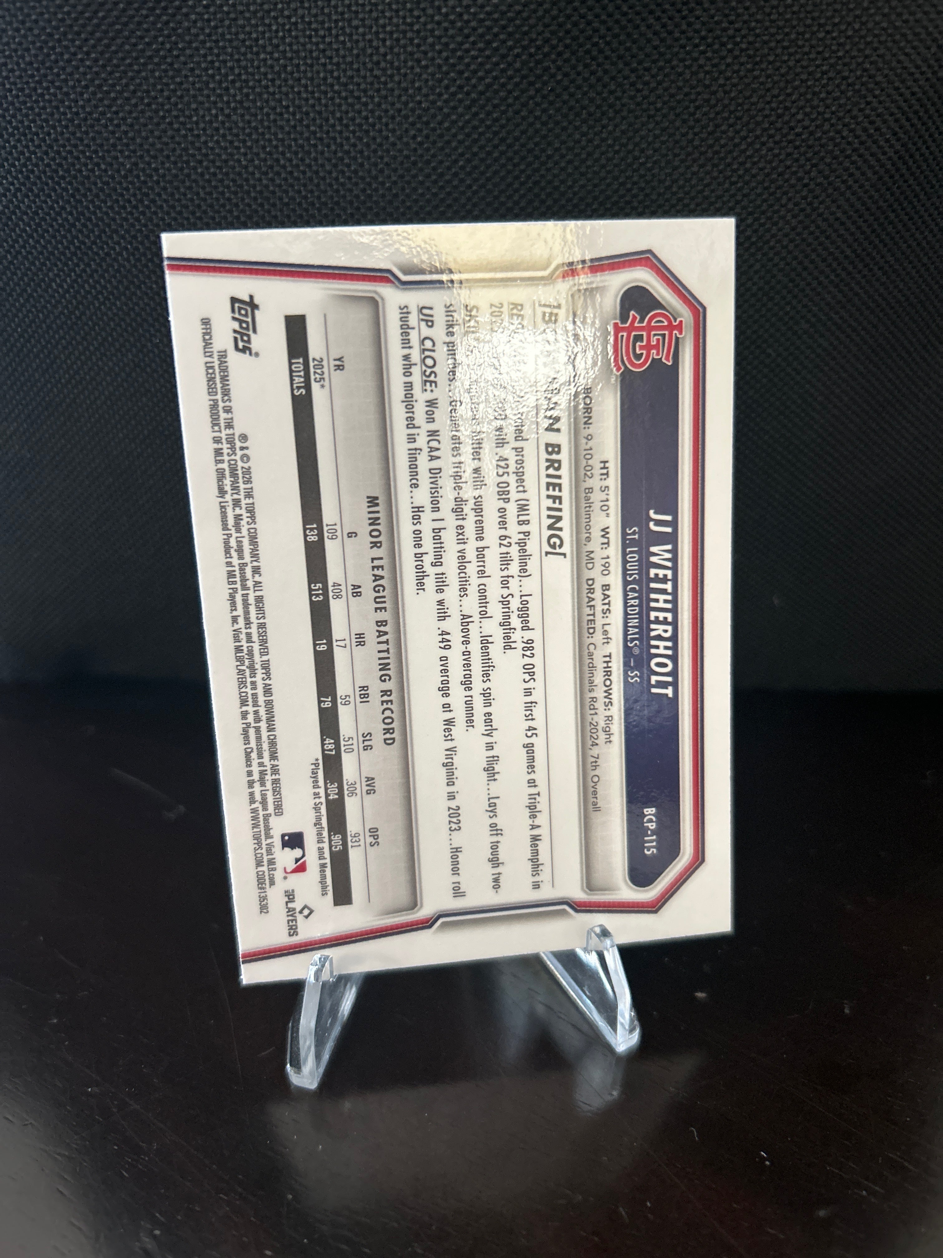 2026 Bowman Chrome JJ Wetherholt #BCP-115 St. Louis Cardinals