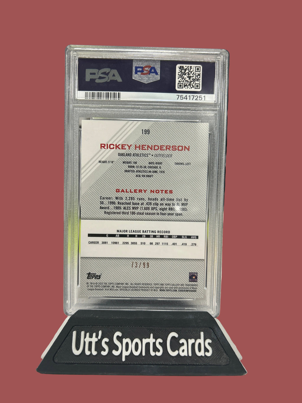 2022 Topps Gallery - Rickey Henderson #199 Green Pattern 73/99 ( PSA 9)