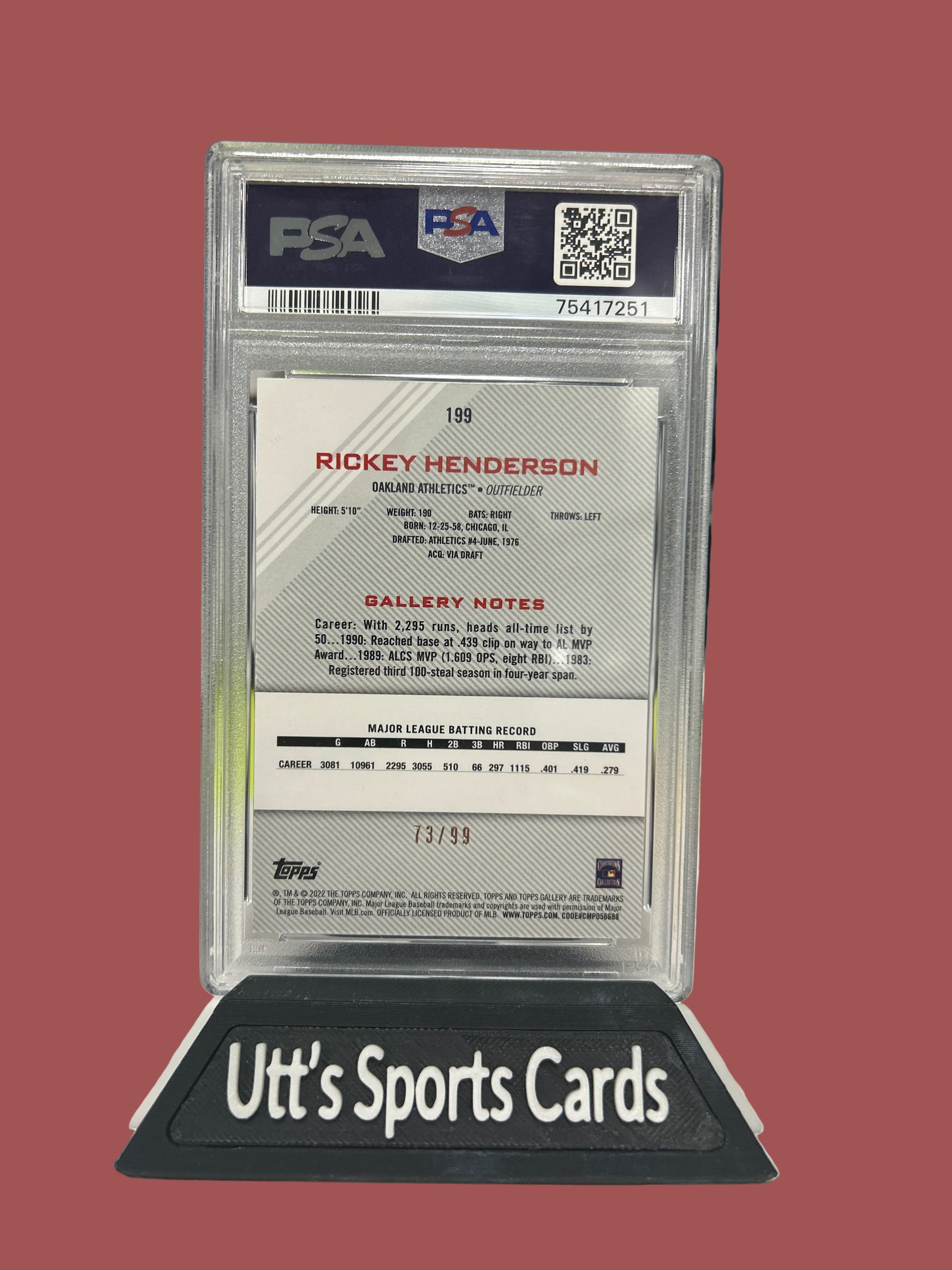 2022 Topps Gallery - Rickey Henderson #199 Green Pattern 73/99 ( PSA 9)