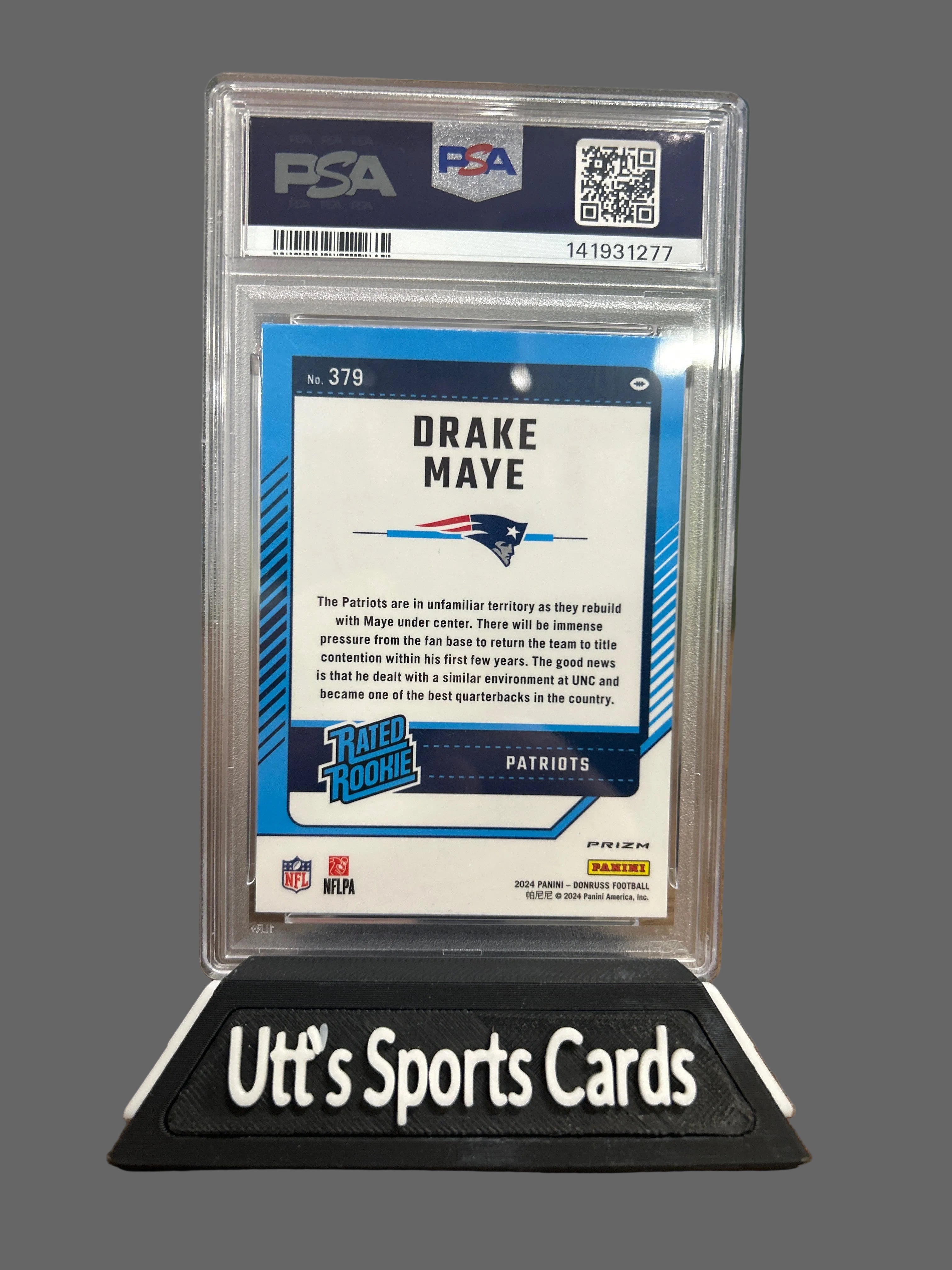 2024 Panini Donruss Rated Rookie Drake Maye #379 Optic Preview Red & Green Prizm ( PSA 10)