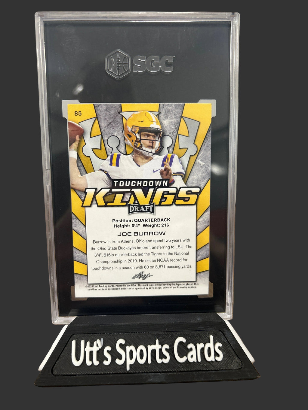 2020 Leaf Draft Joe Burrow RC SGC 10 GOLD Touchdown Kings #85 Rookie Gem