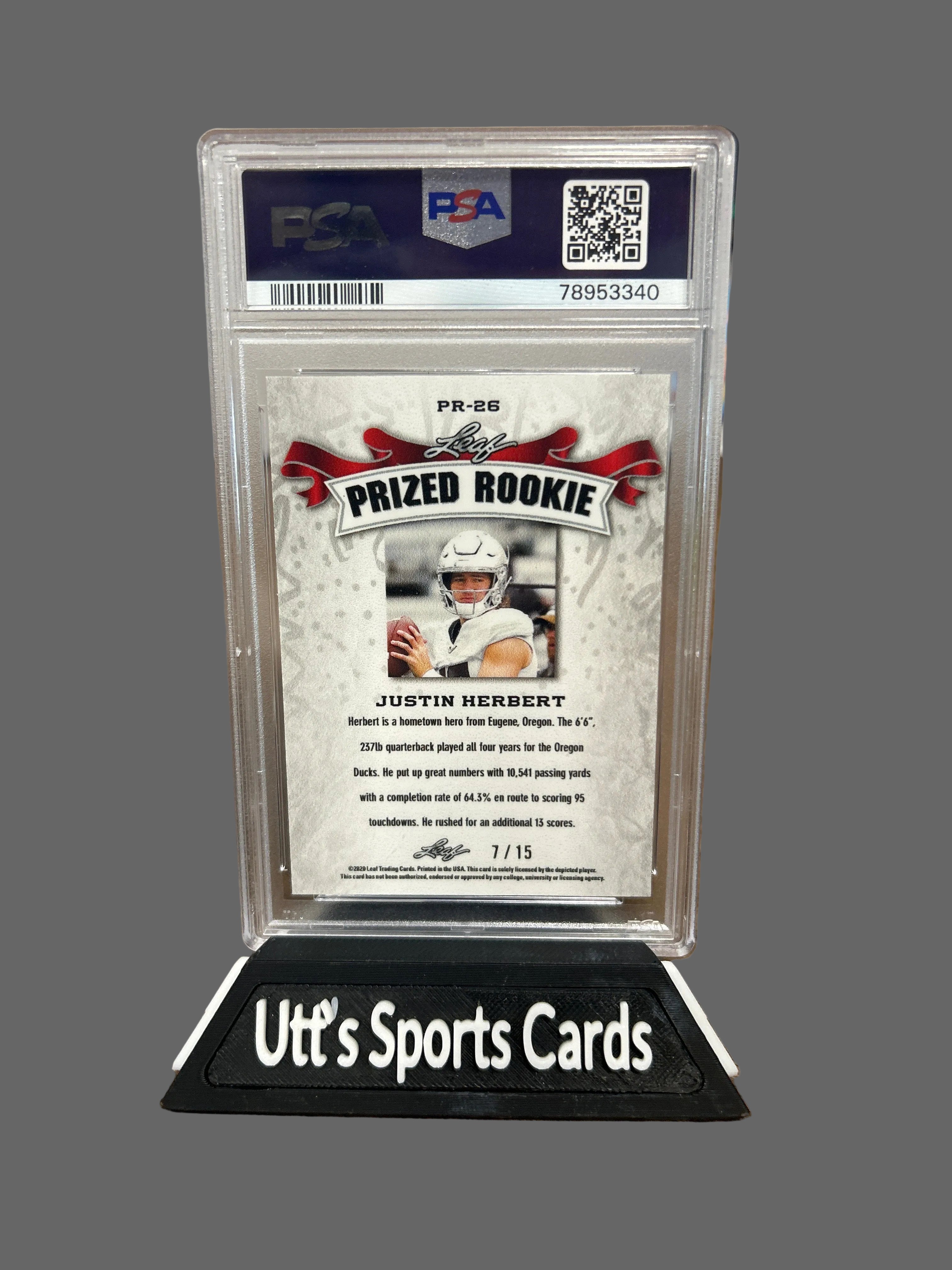 2020 Leaf Metal S/R Justin Herbert Prized Rookie Purple 7/15 PSA 10