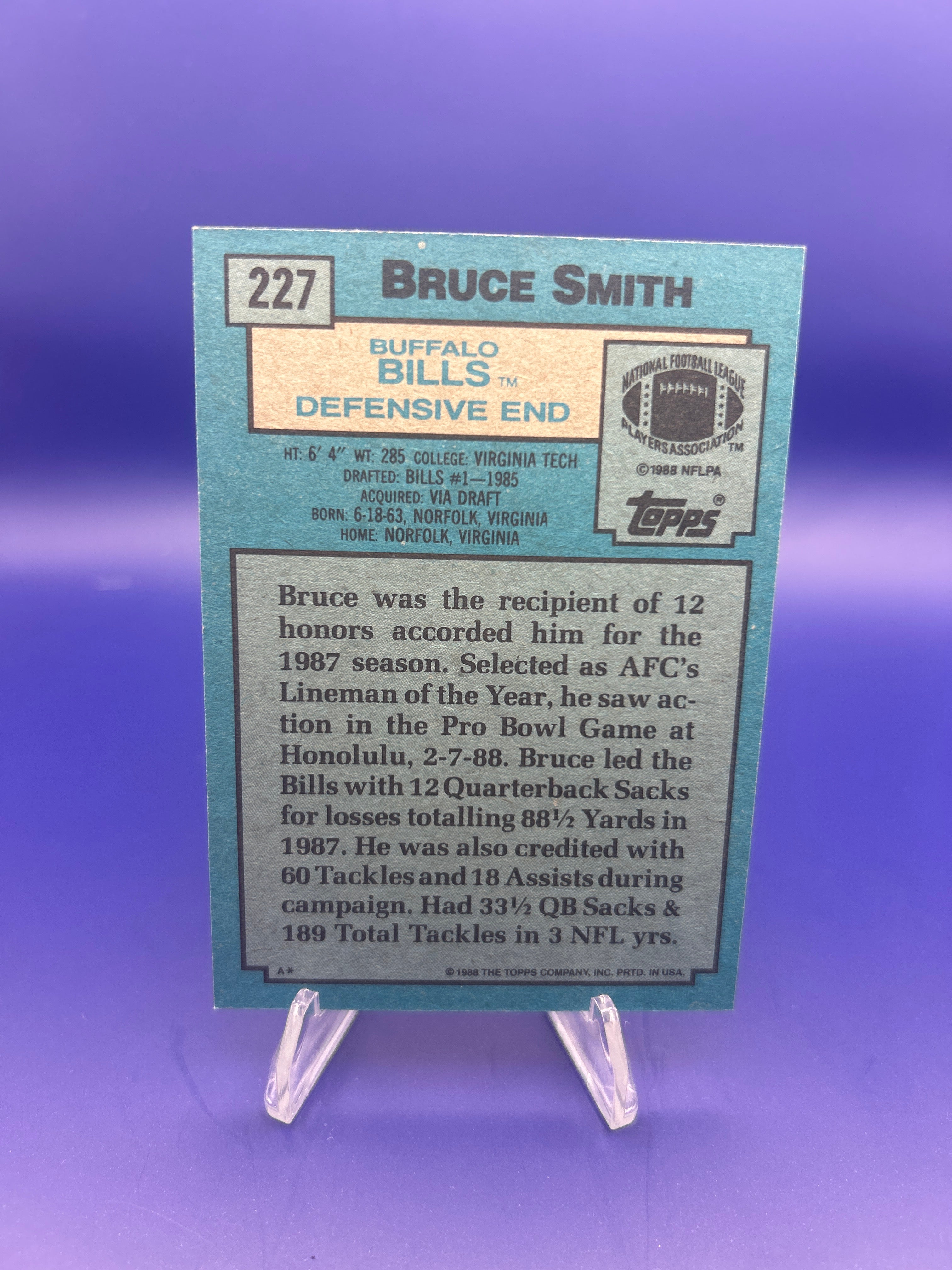 Bruce Smith #227 1988 Topps Buffalo Bills
