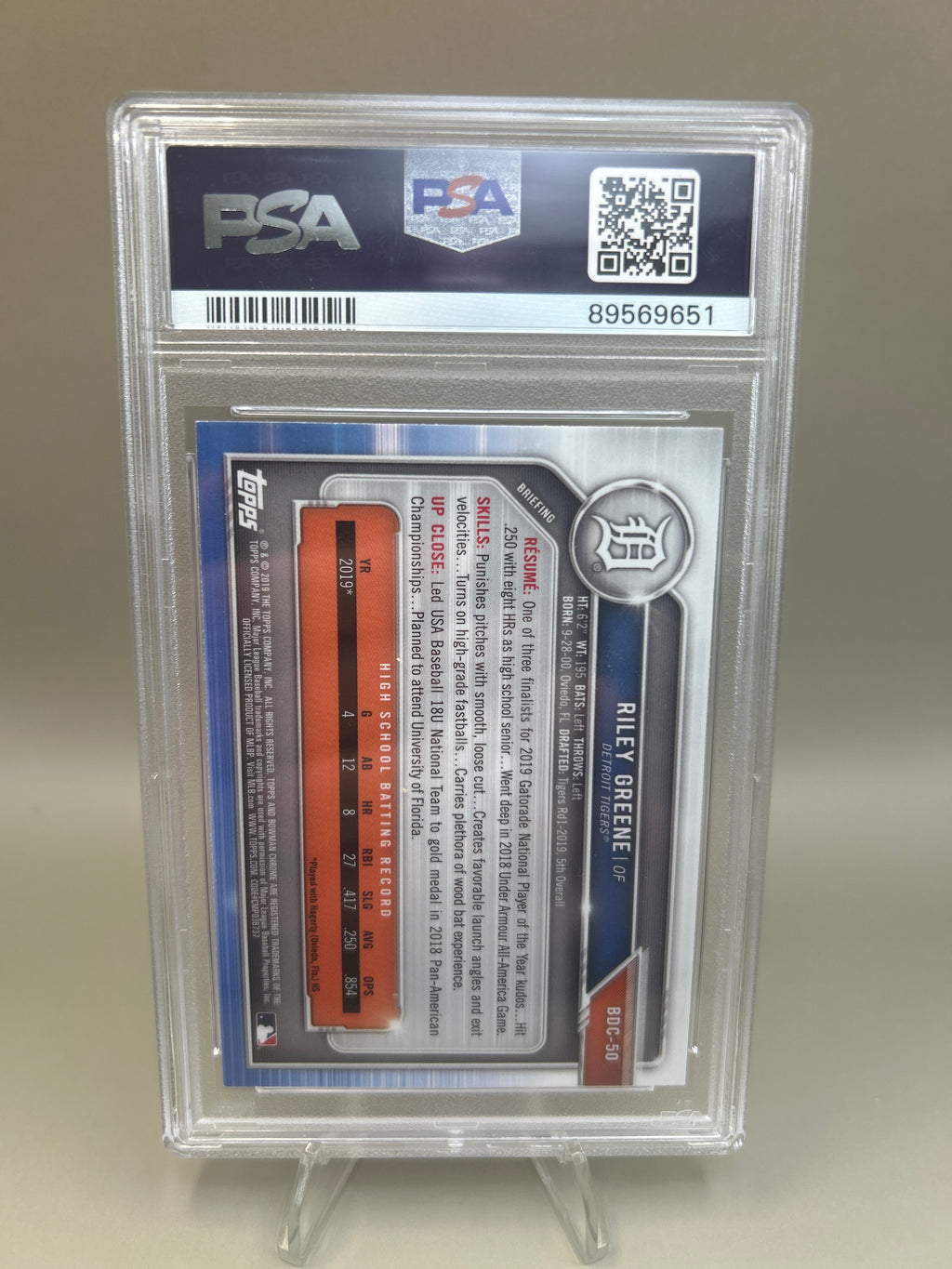 2019 Bowman Chrome Draft Sapphire Edition Riley Greene PSA 10 GEM MINT