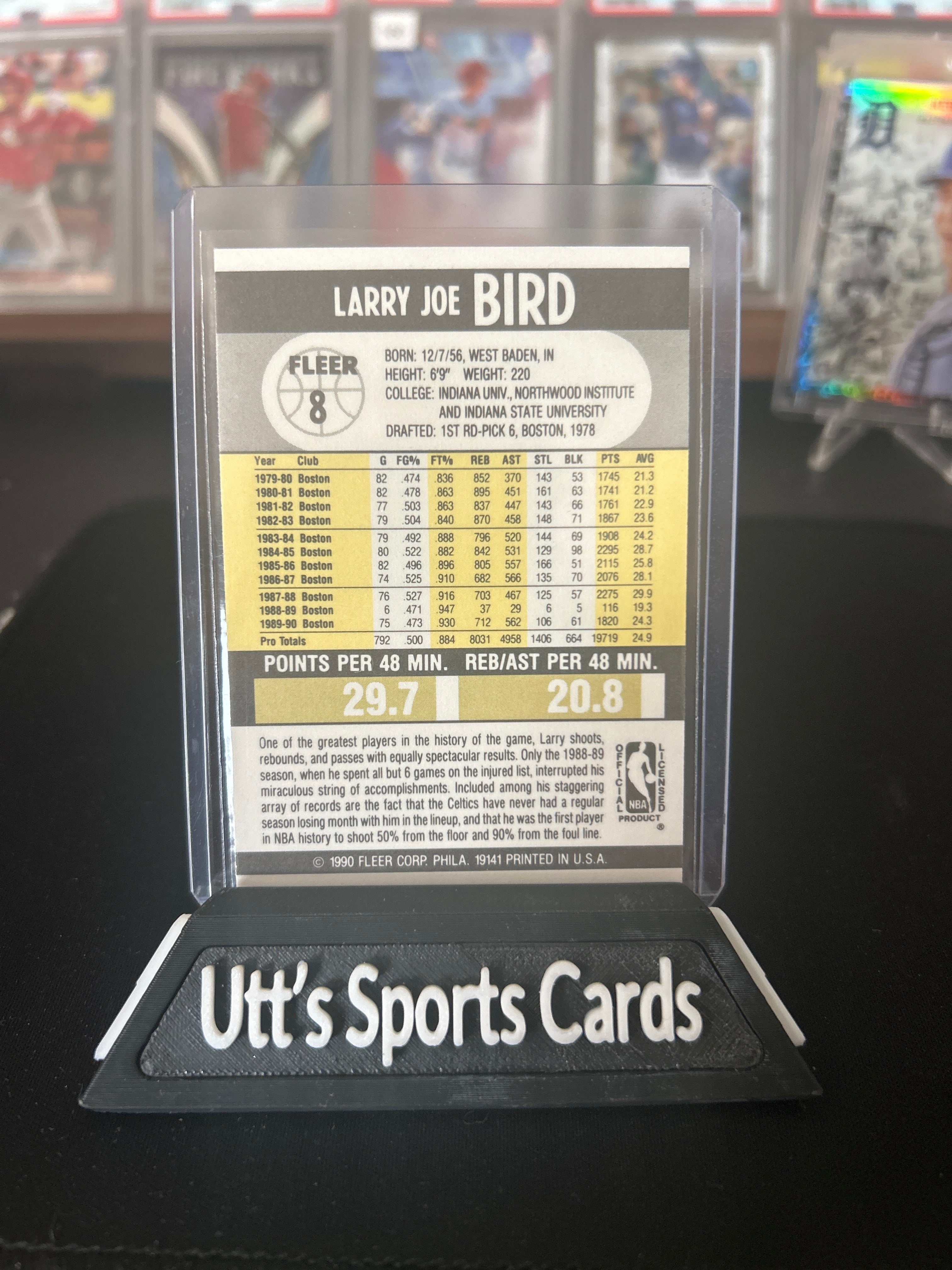 1990 Fleer #8 LARRY BIRD Boston Celtics NBA Basketball Trading Card NM!