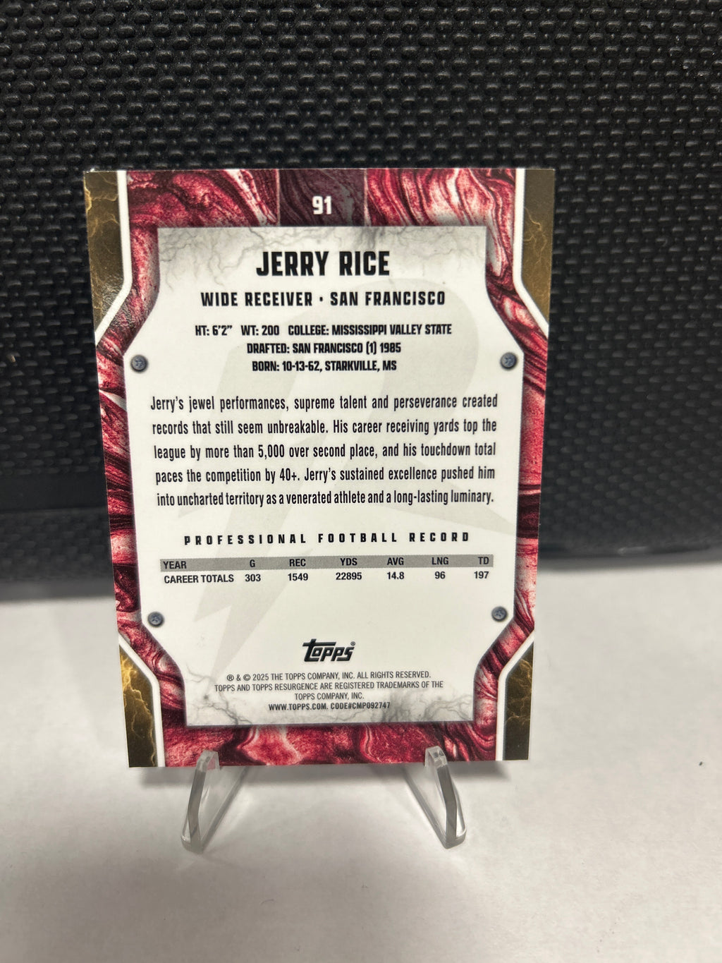 2024 Topps Resurgence Sky Blue/Pink Lazer #91 JERRY RICE- SF 49ers