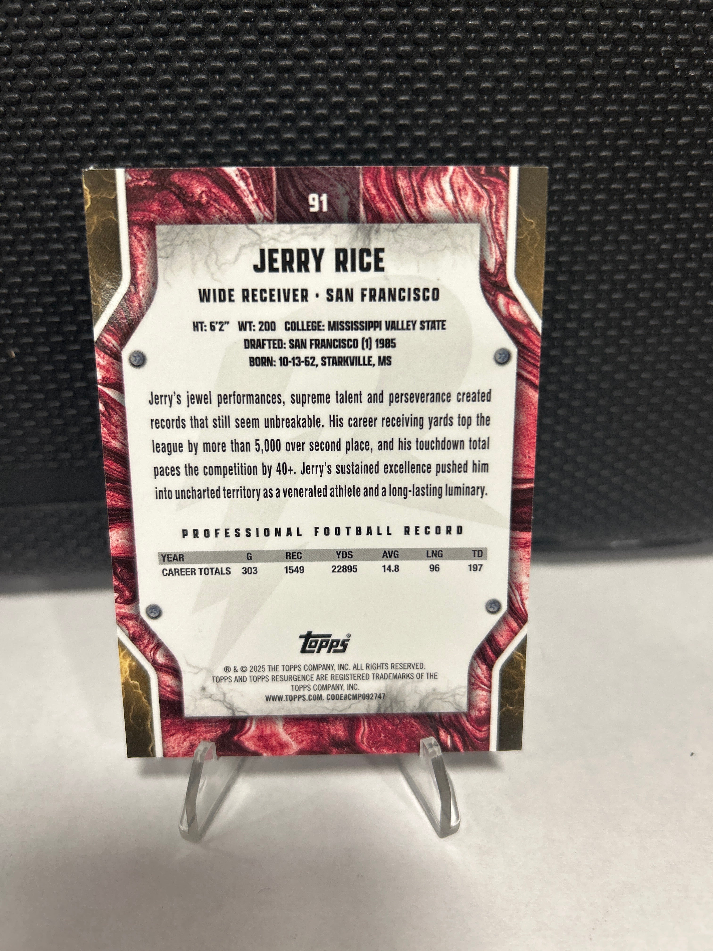2024 Topps Resurgence Sky Blue/Pink Lazer #91 JERRY RICE- SF 49ers