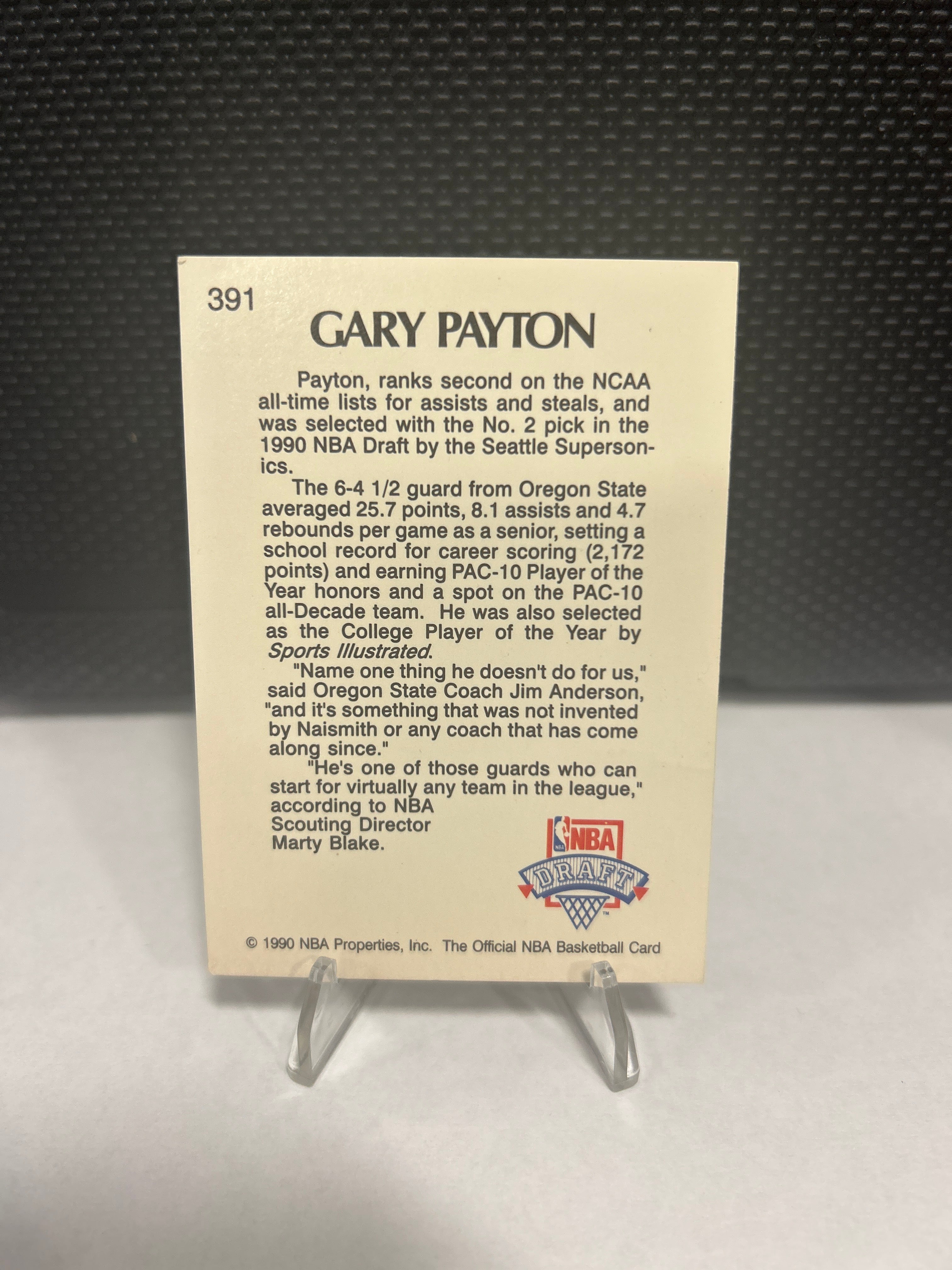 1990-91 NBA Hoops - 1990 Lottery Pick Gary Payton #391 (RC)