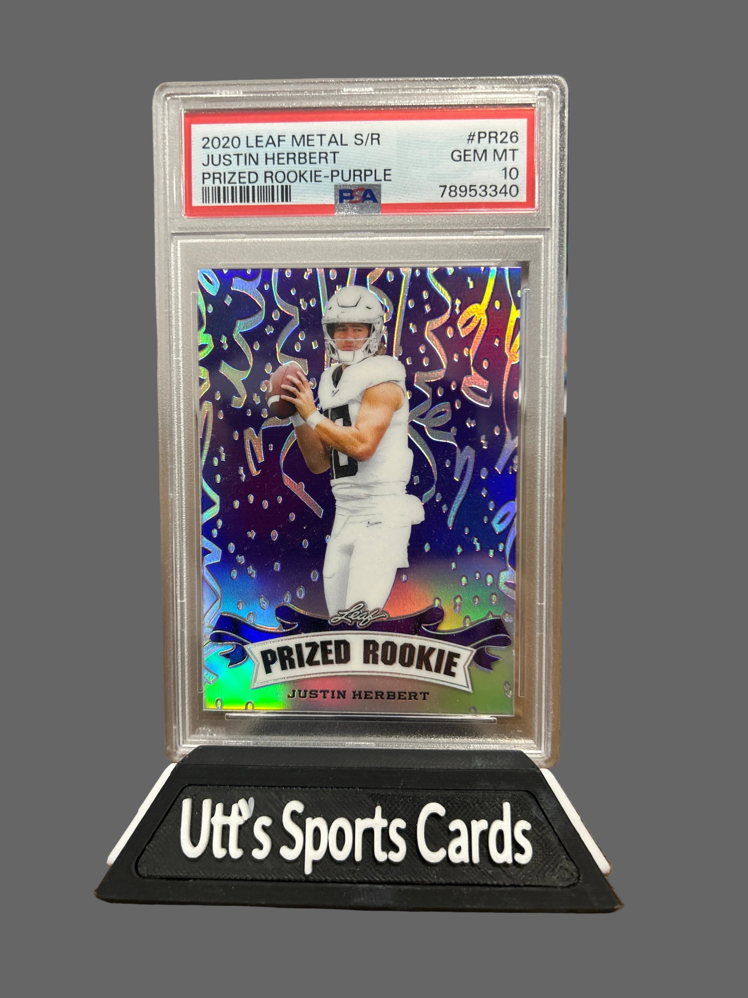 2020 Leaf Metal S/R Justin Herbert Prized Rookie Purple 7/15 PSA 10