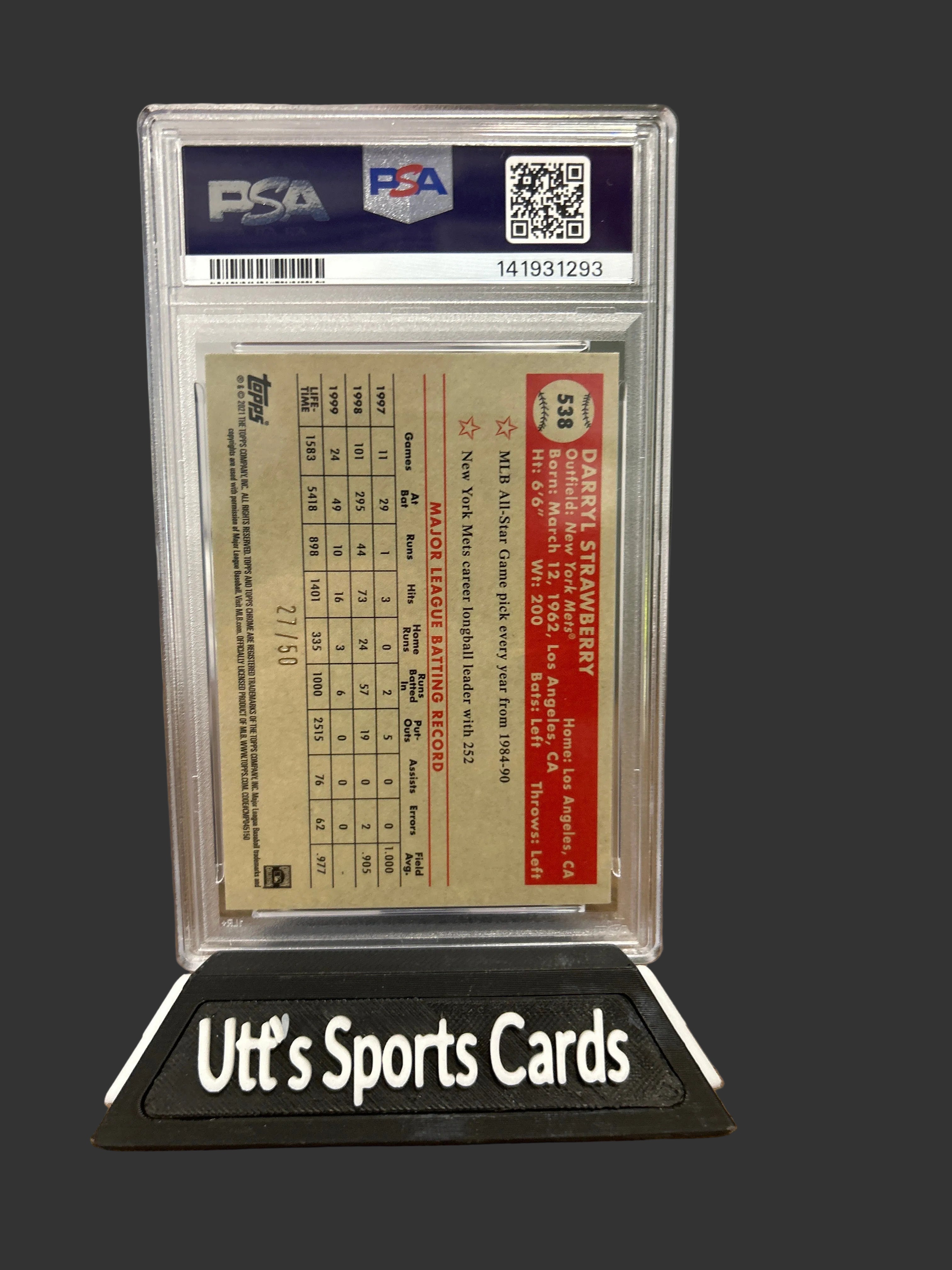 2021 Topps Chrome  Plant Ann.- Darryl Strawberry /Gold/RG70th Wave Refractor 27/50 (PSA 10/ POP 1)