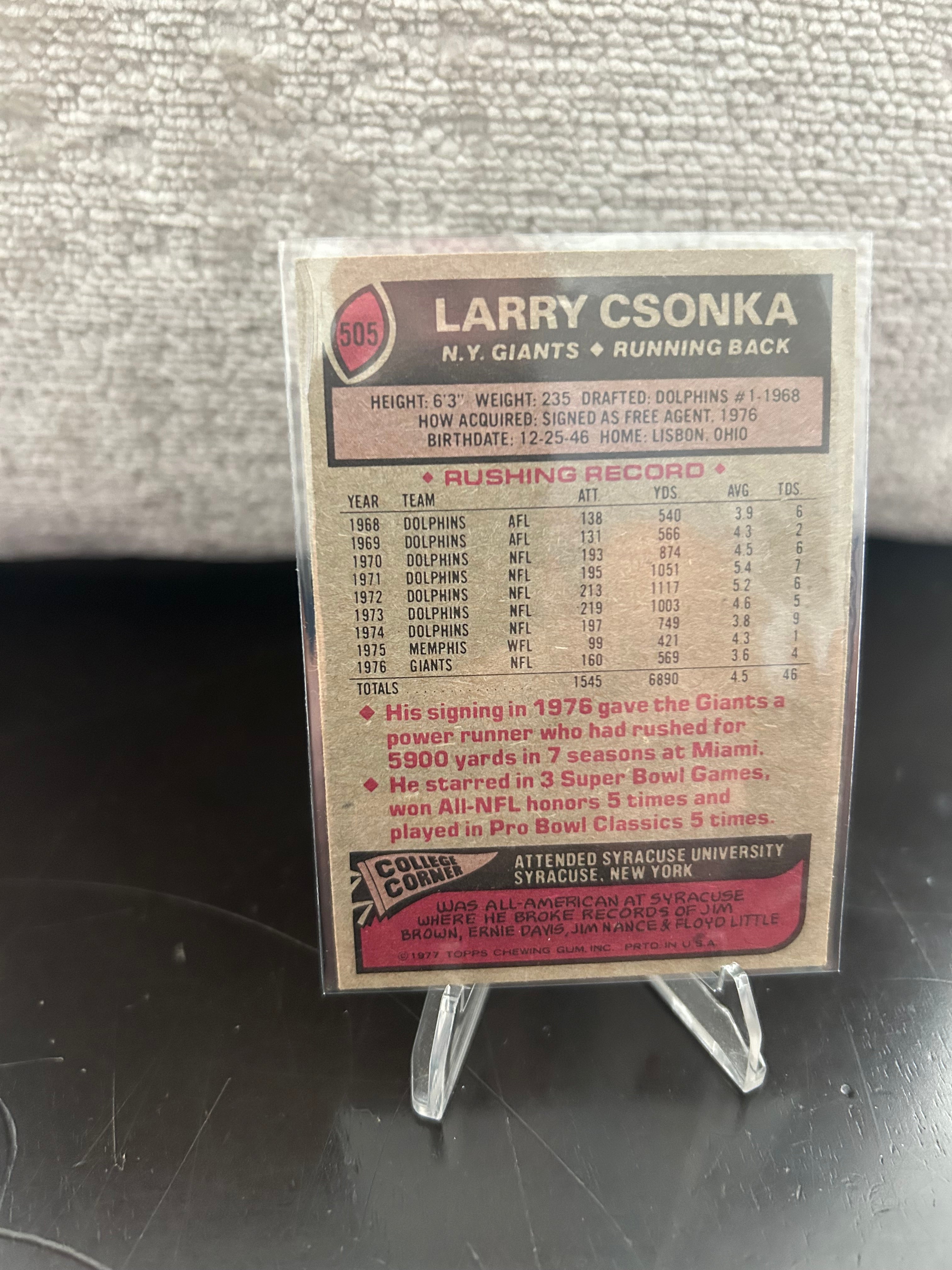 1977 Topps #505 Larry Csonka