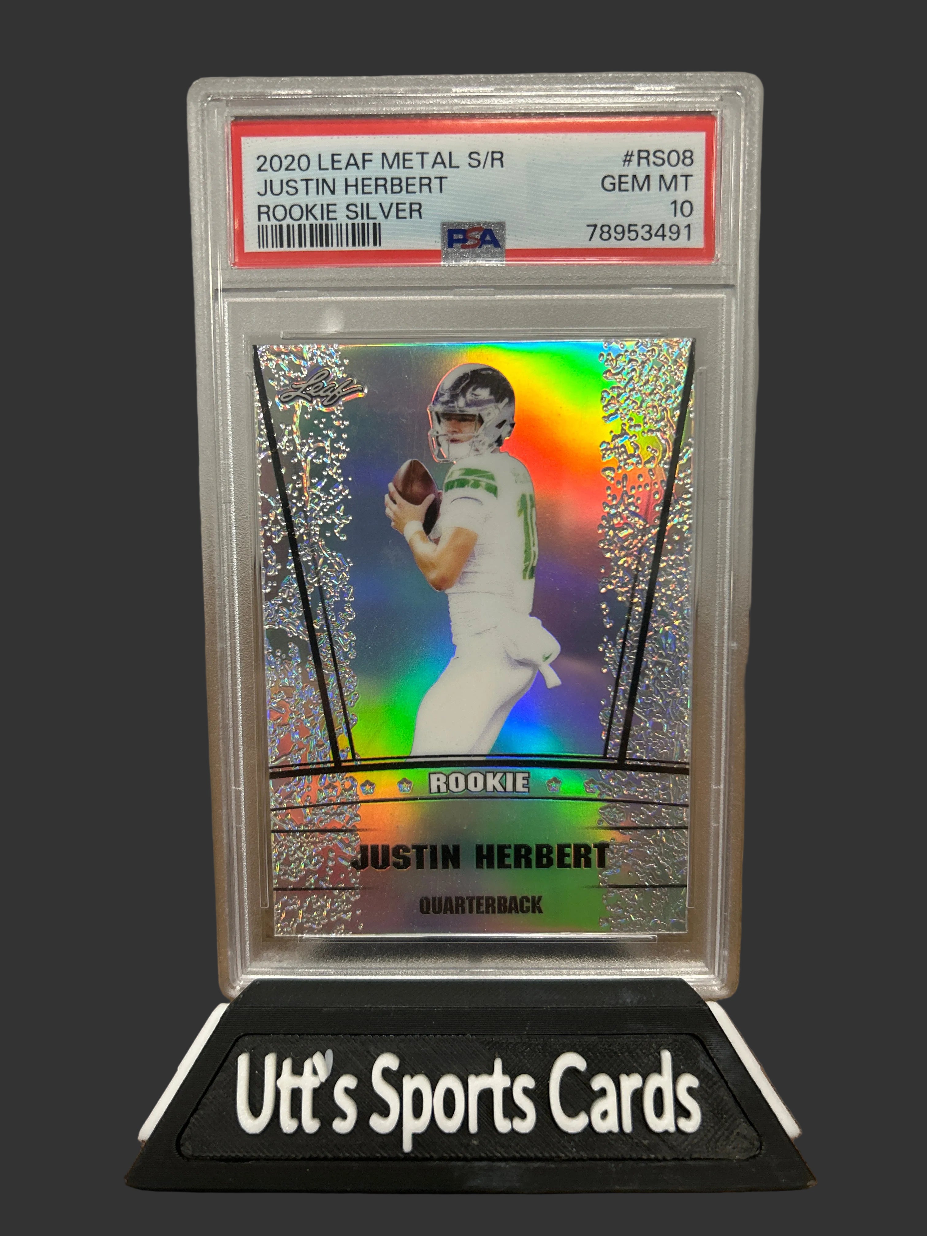 2020 Justin Herbert Leaf Metal S/R  Silver #RS-08 12/25 PSA 10