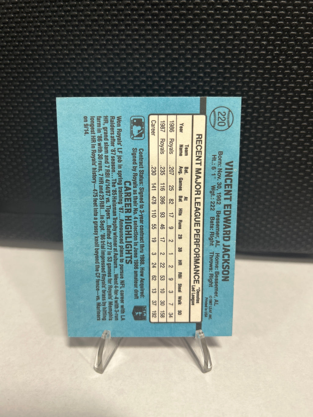 1988 Donruss Bo Jackson #220 Kansas City Royals