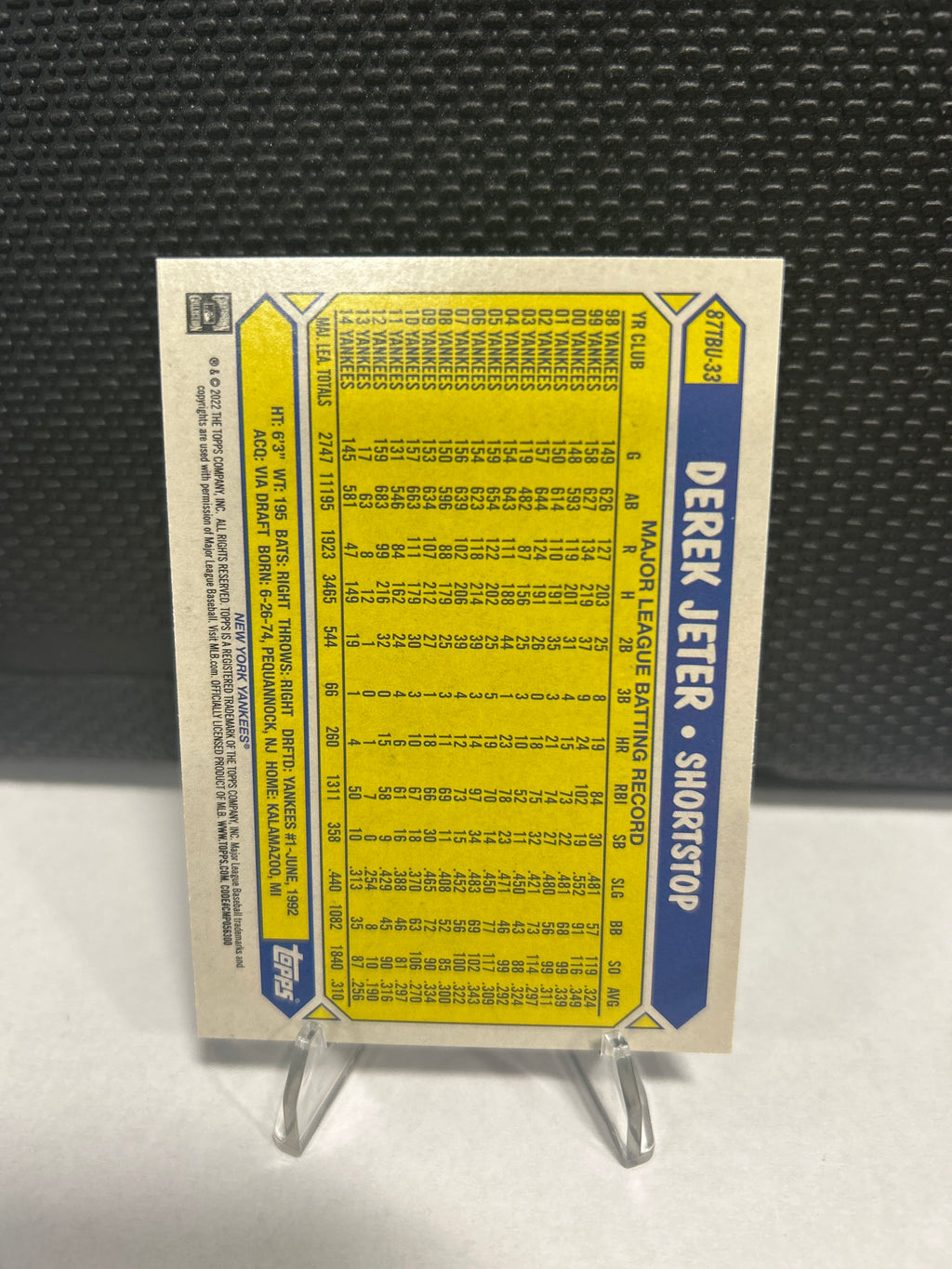 2022 Topps Update 1987 Insert 87TBU-33 Derek Jeter New York Yankees