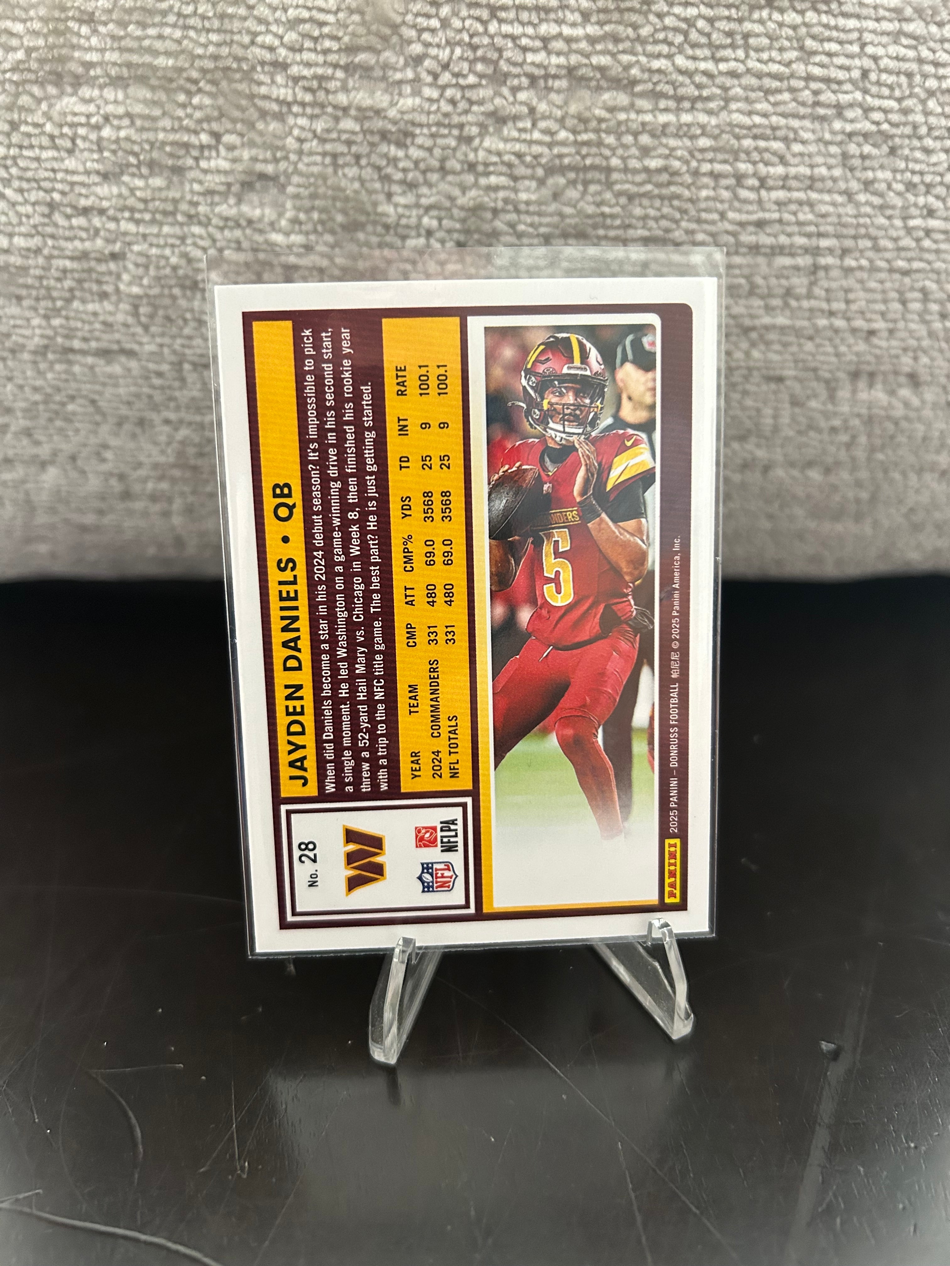 2025 Donruss #28 Jayden Daniels Press Proofs Blue