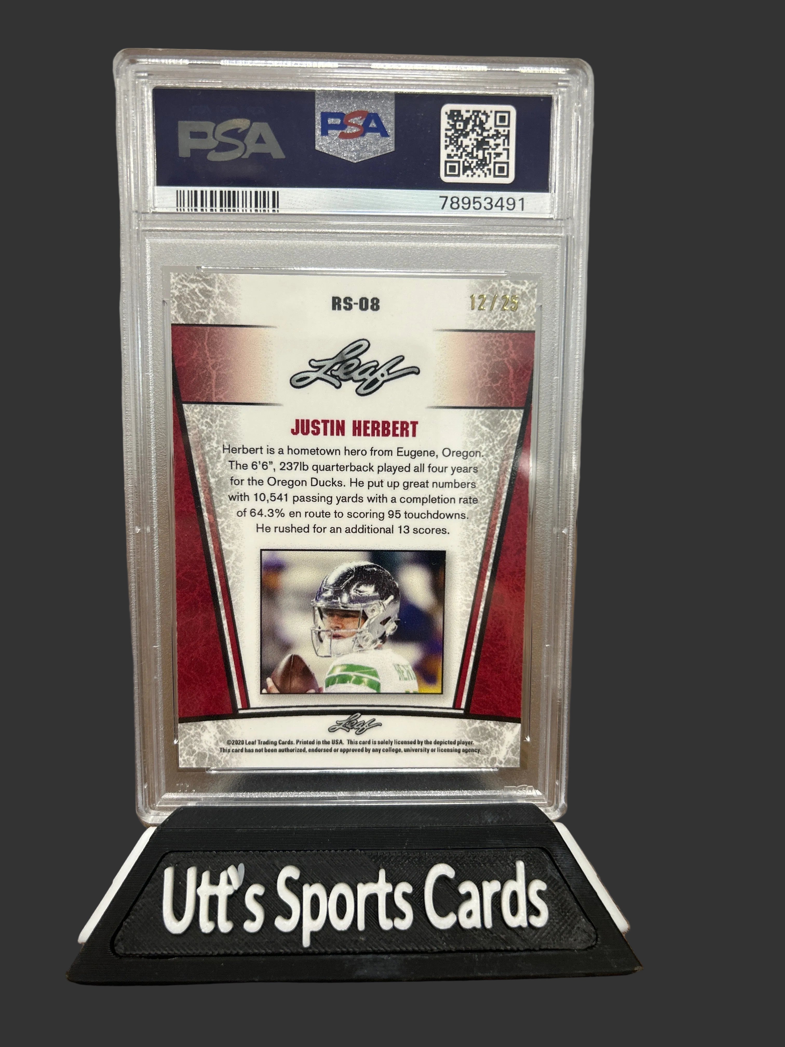 2020 Justin Herbert Leaf Metal S/R  Silver #RS-08 12/25 PSA 10