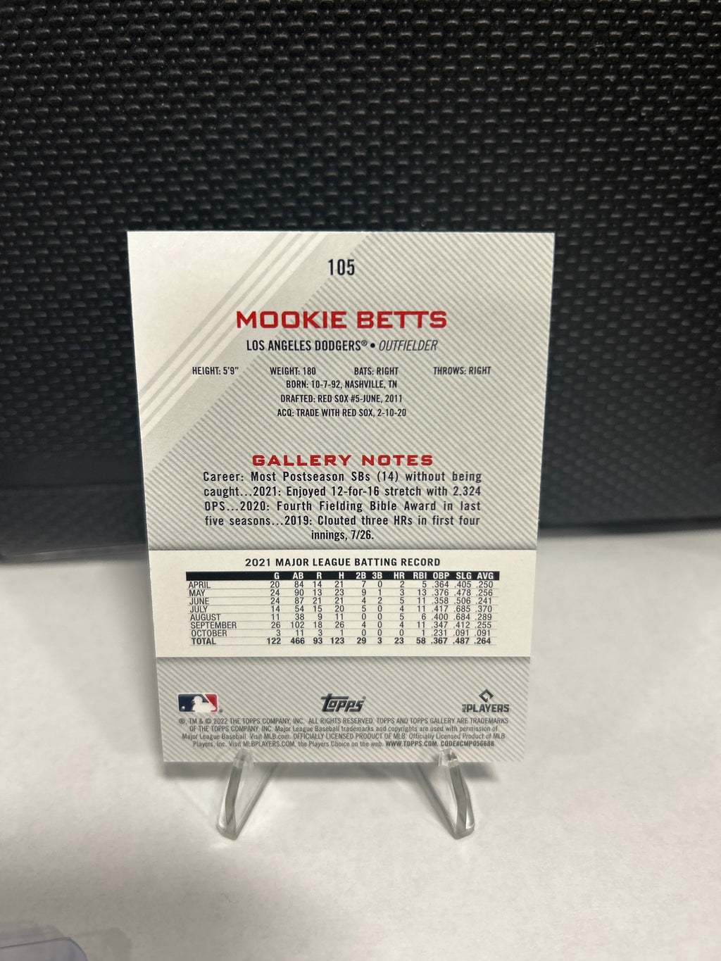 2022 Topps Gallery Mookie Betts #105 Los Angeles Dodgers Printer Proof