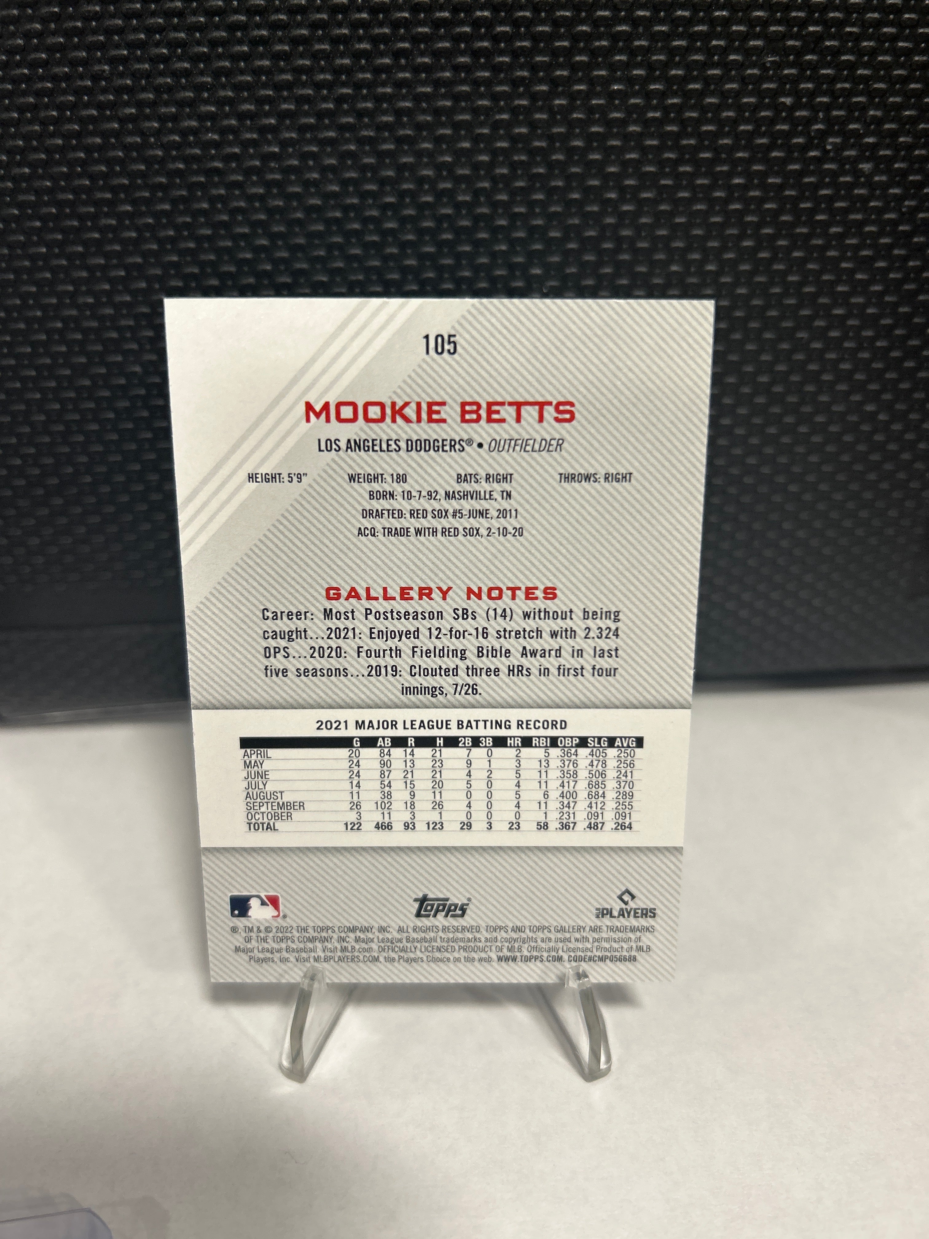 2022 Topps Gallery Mookie Betts #105 Los Angeles Dodgers Printer Proof