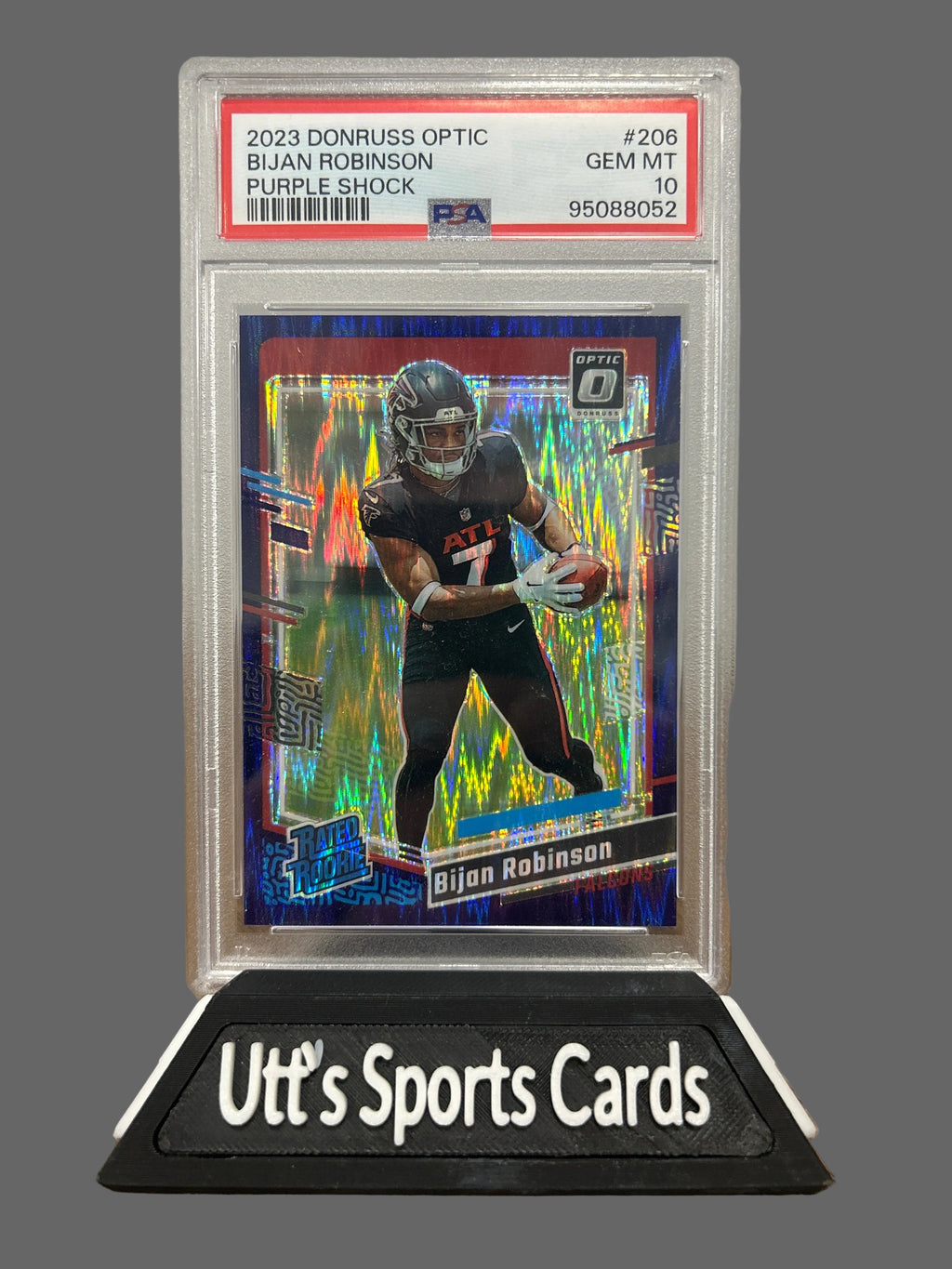 2023 Donruss Optic Bijan Robinson Purple Shock Rookie Falcon RC PSA 10 GEM MINT