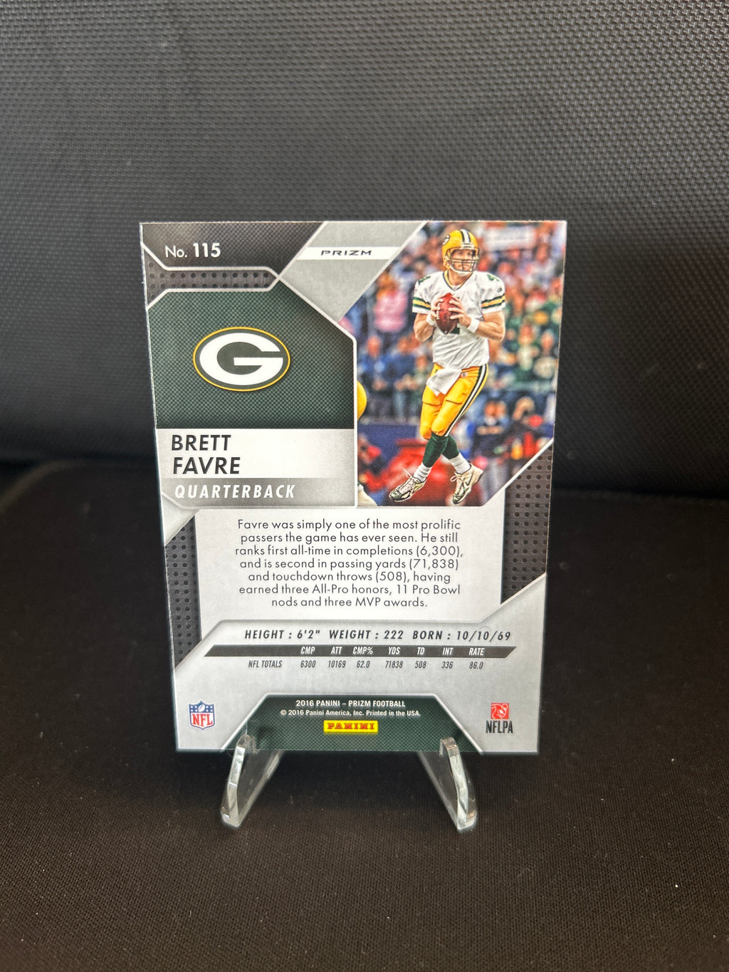 BRETT FAVRE 2016 PANINI PRIZM #115 RED/WHITE/BLUE DISCO PRIZM