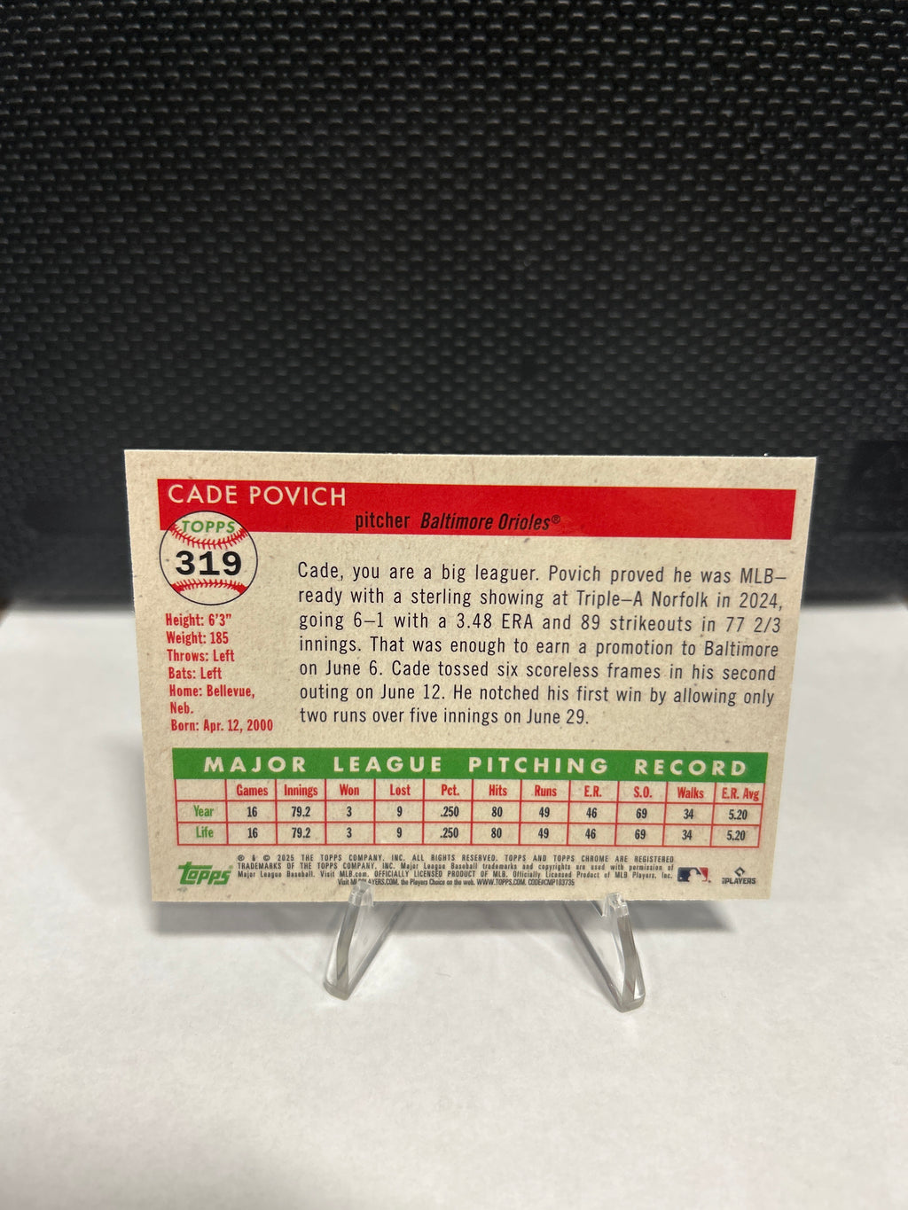 Topps 2025 Chrome Platinum - #319 Cade Povich Rookie Baltimore Orioles MLB