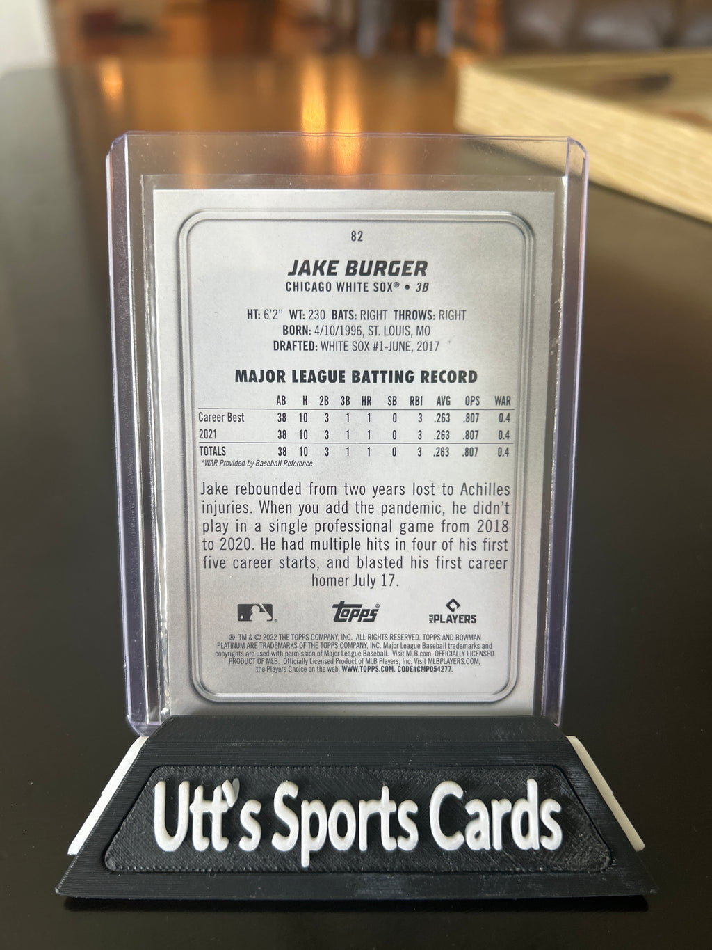 2022 Bowman Platinum Jake Burger Chicago White Sox RC