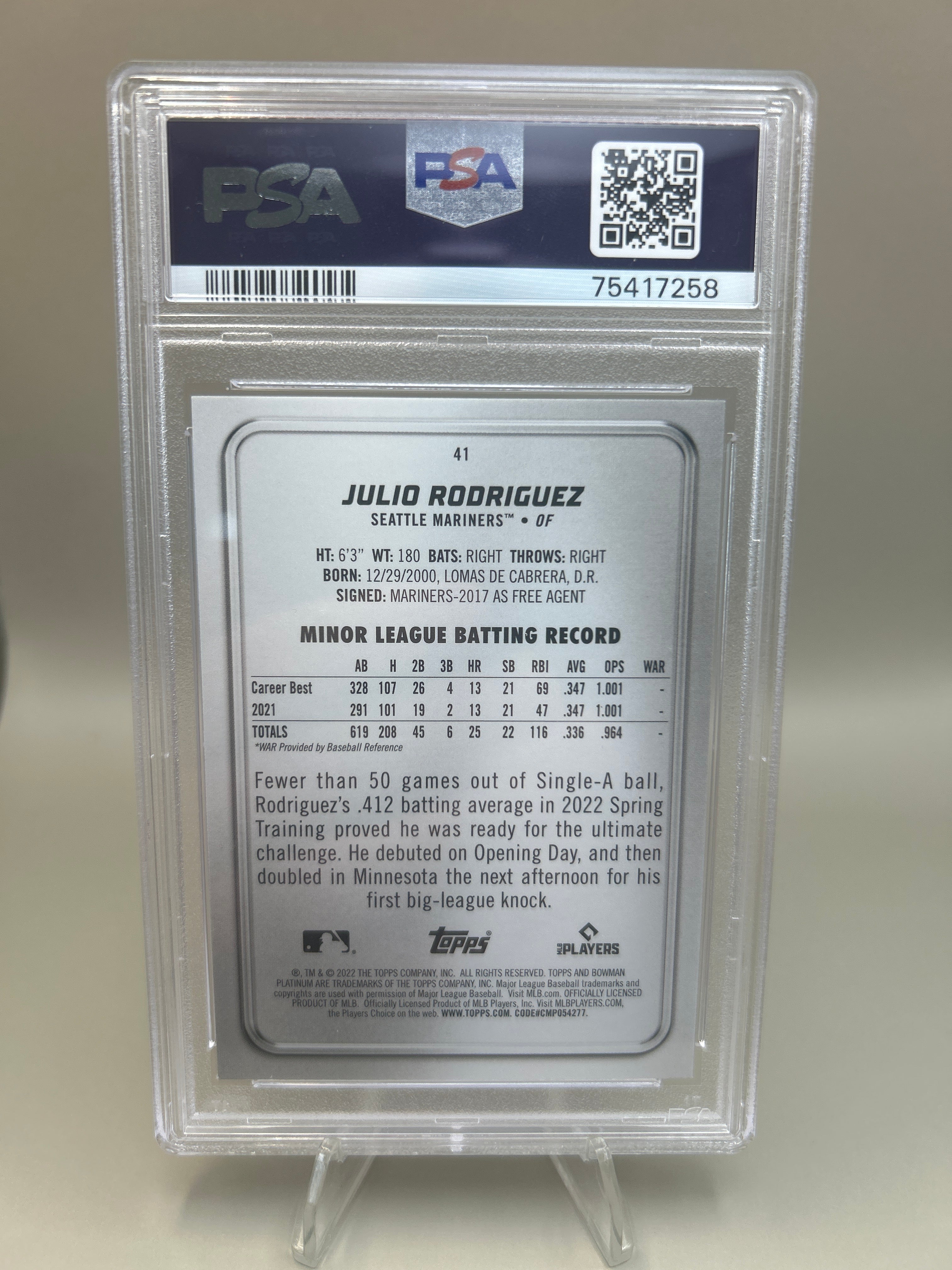 2022 Bowman Platinum Julio Rodriguez RC #41 PSA 10 GEM MINT💎