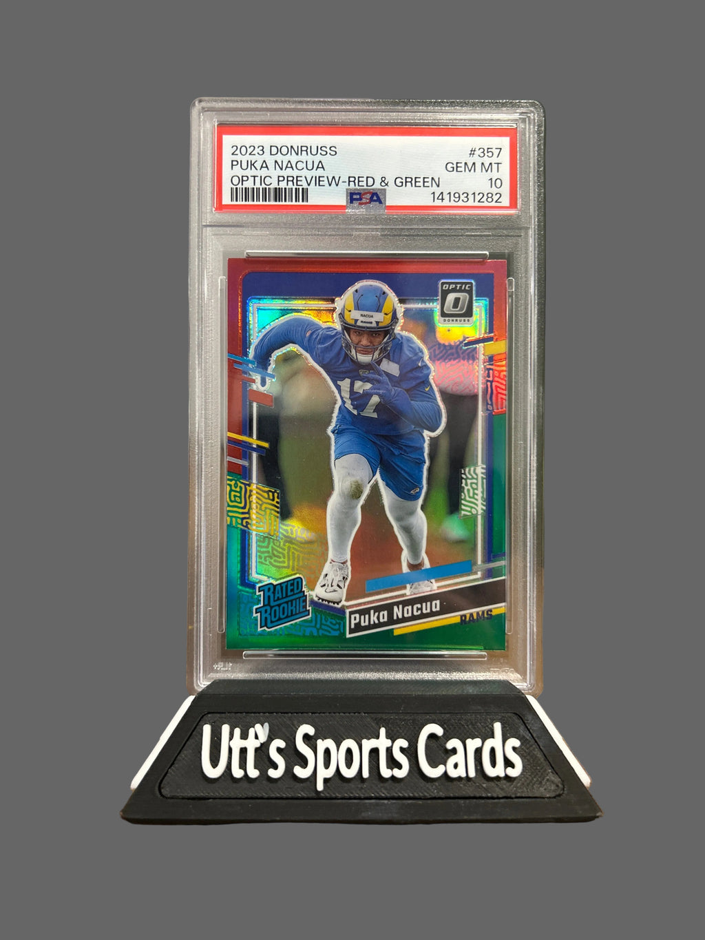 2023 Donruss Optic Preview Red & Green Puka Nacua #357 PSA 10 Rookie RC Rams