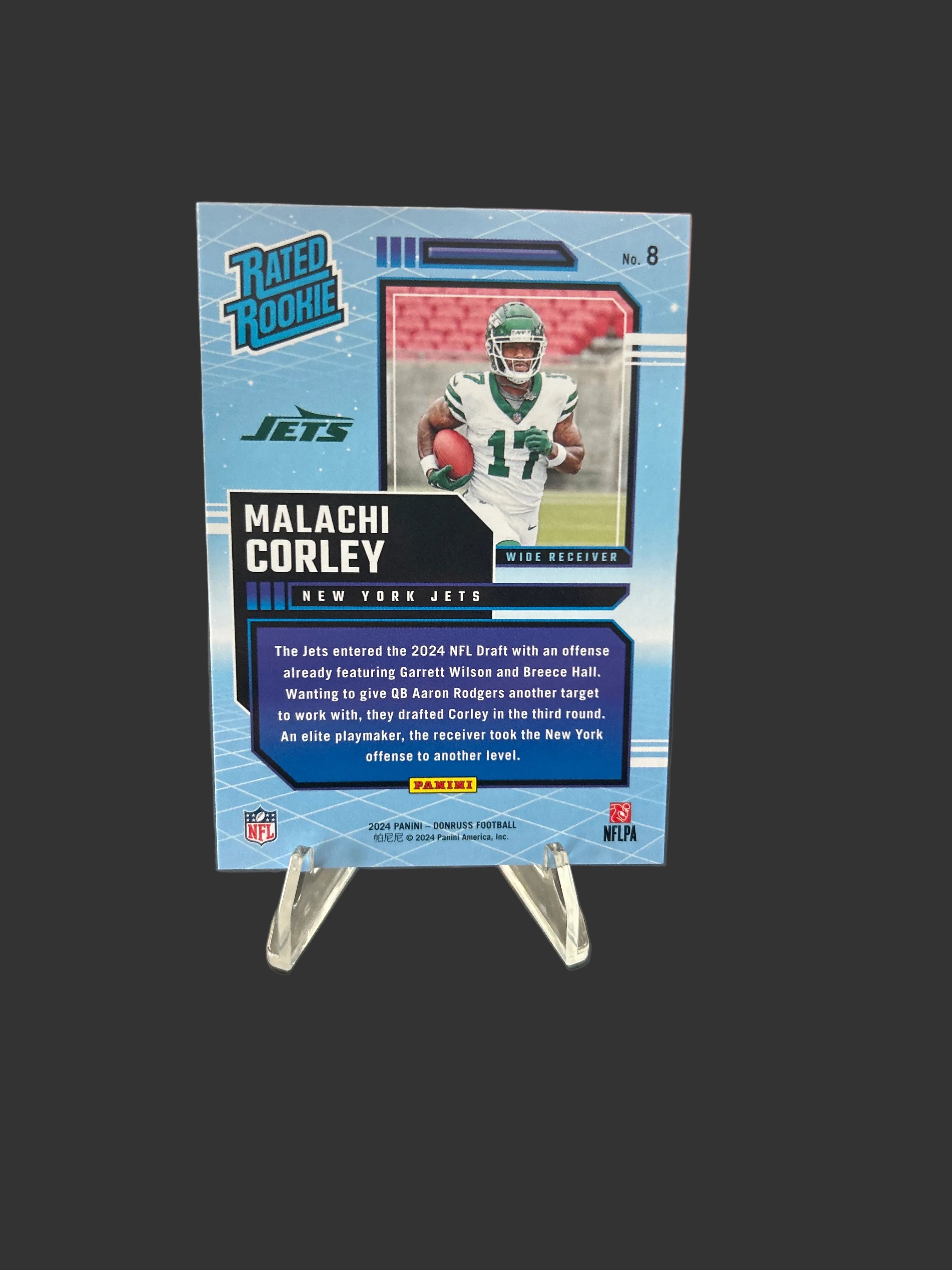 2024 Panini Donruss Retro Rated Rookie Malachi Corley RC #8 New York Jets