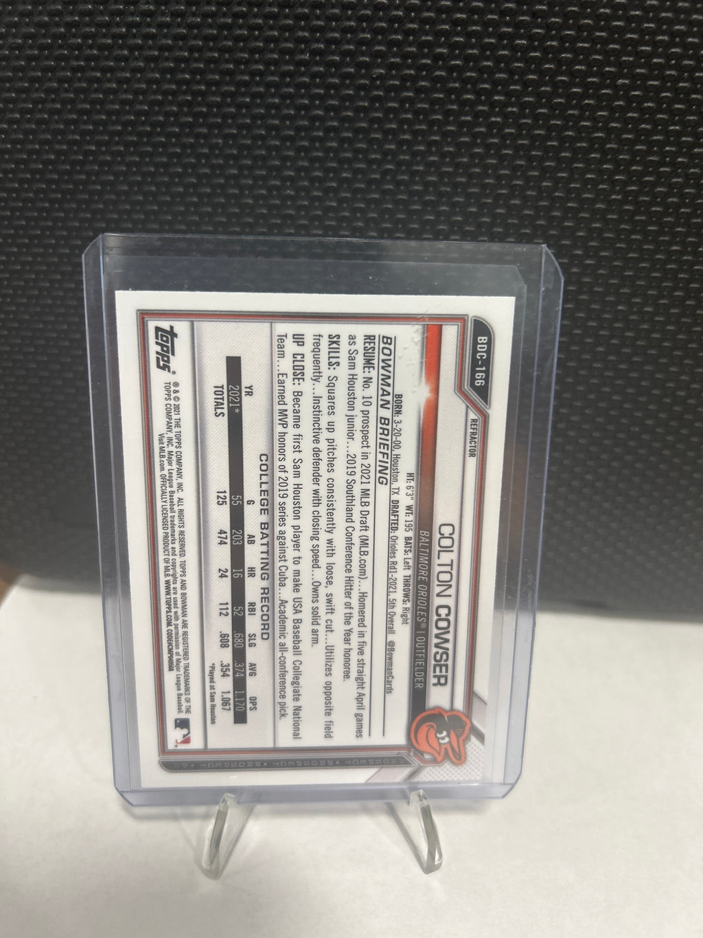 2021 Bowman Draft Chrome Refractor Colton Cowser 1st Bowman #BDC-166 Orioles