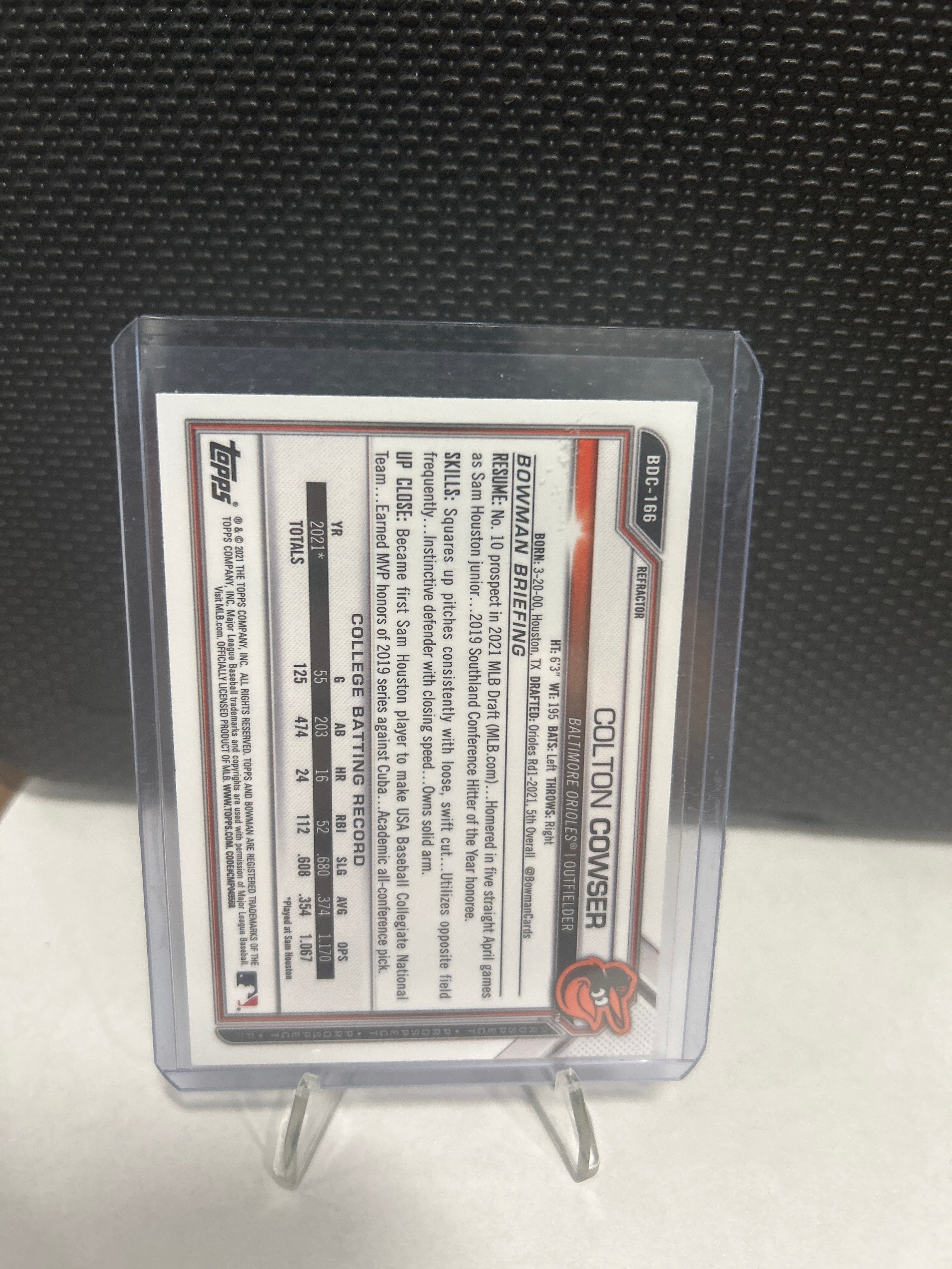 2021 Bowman Draft Chrome Refractor Colton Cowser 1st Bowman #BDC-166 Orioles