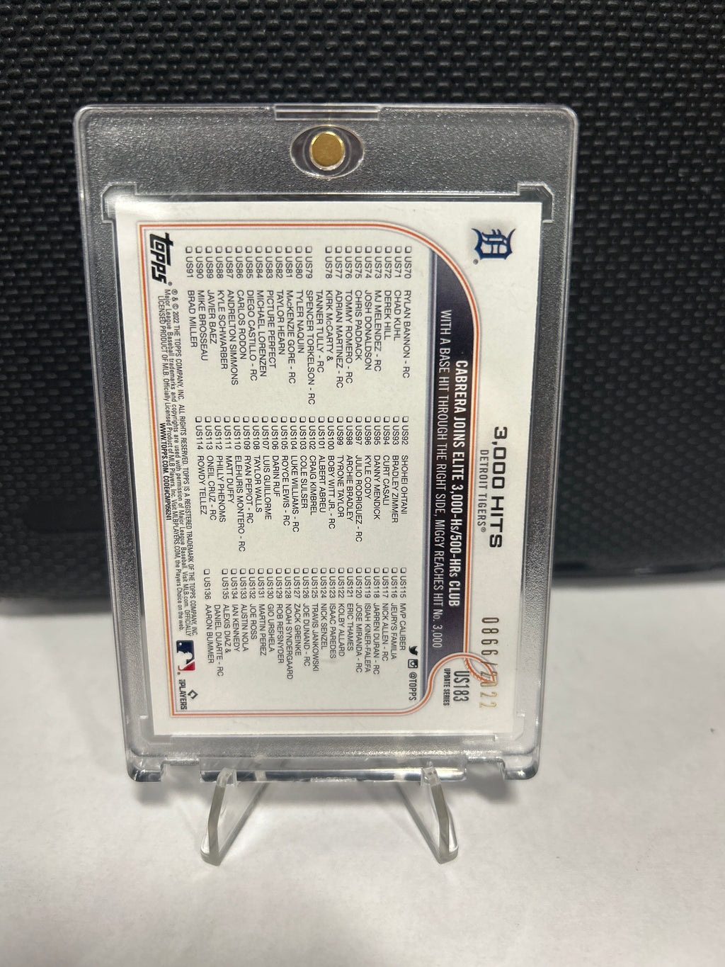 2022 Topps Update Miguel Cabrera 3000 Hits SP Gold 0866/2022 TIGERS #US183